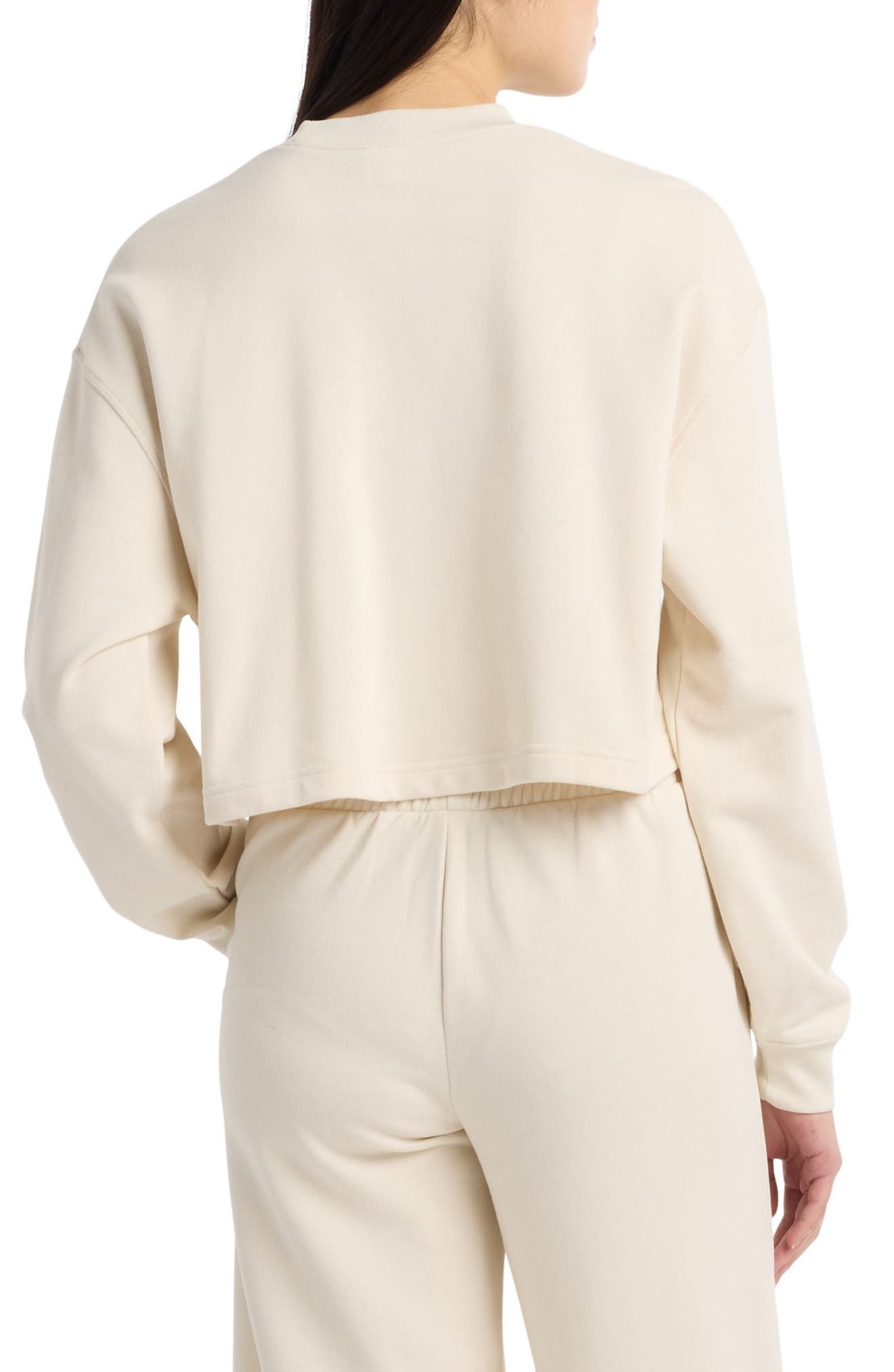 New Balance Coastal Fleece Oversize Crop Crewneck Sweatshirt in Linen at Nordstrom - 2