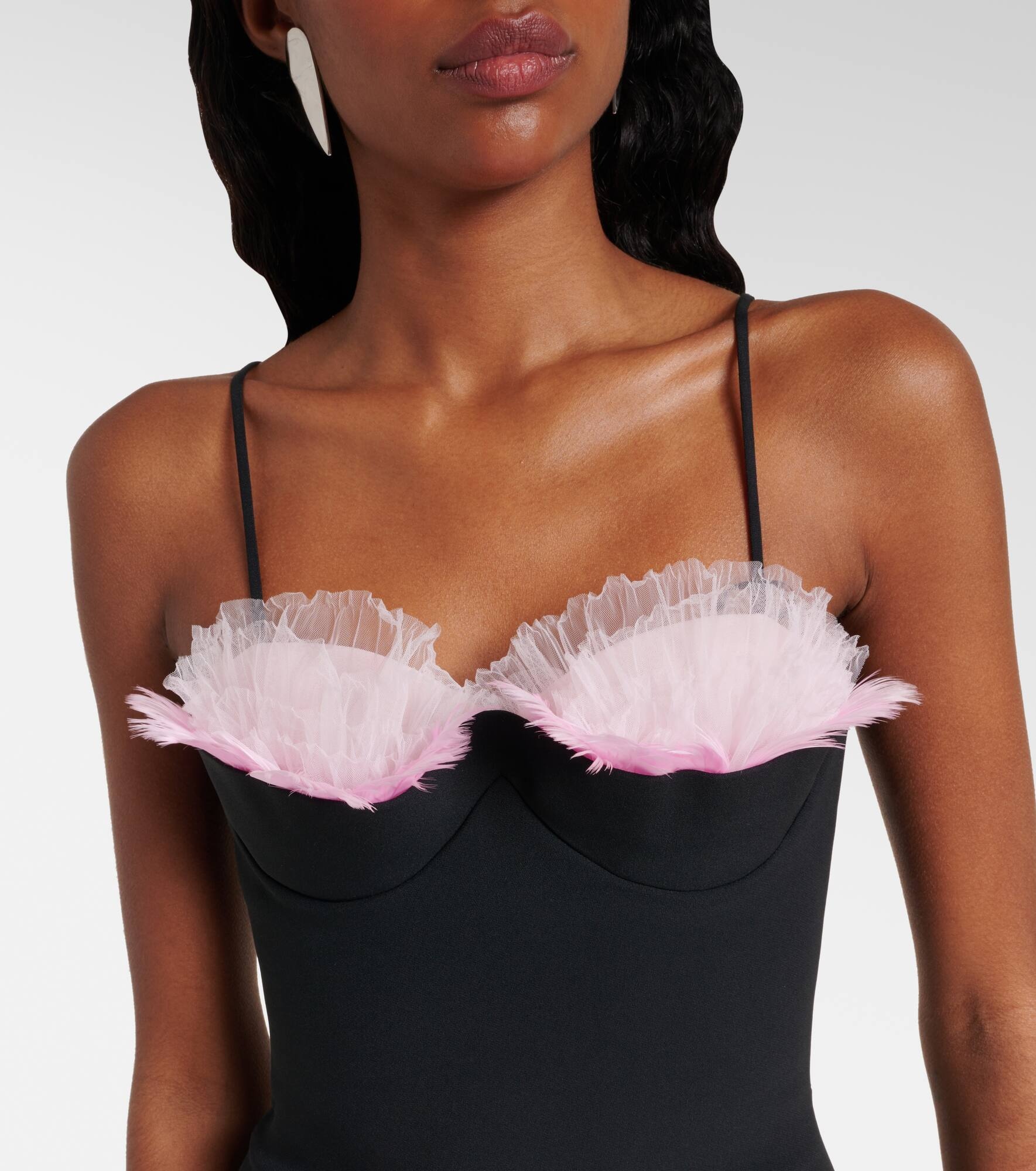 Feather-trimmed cady minidress - 4