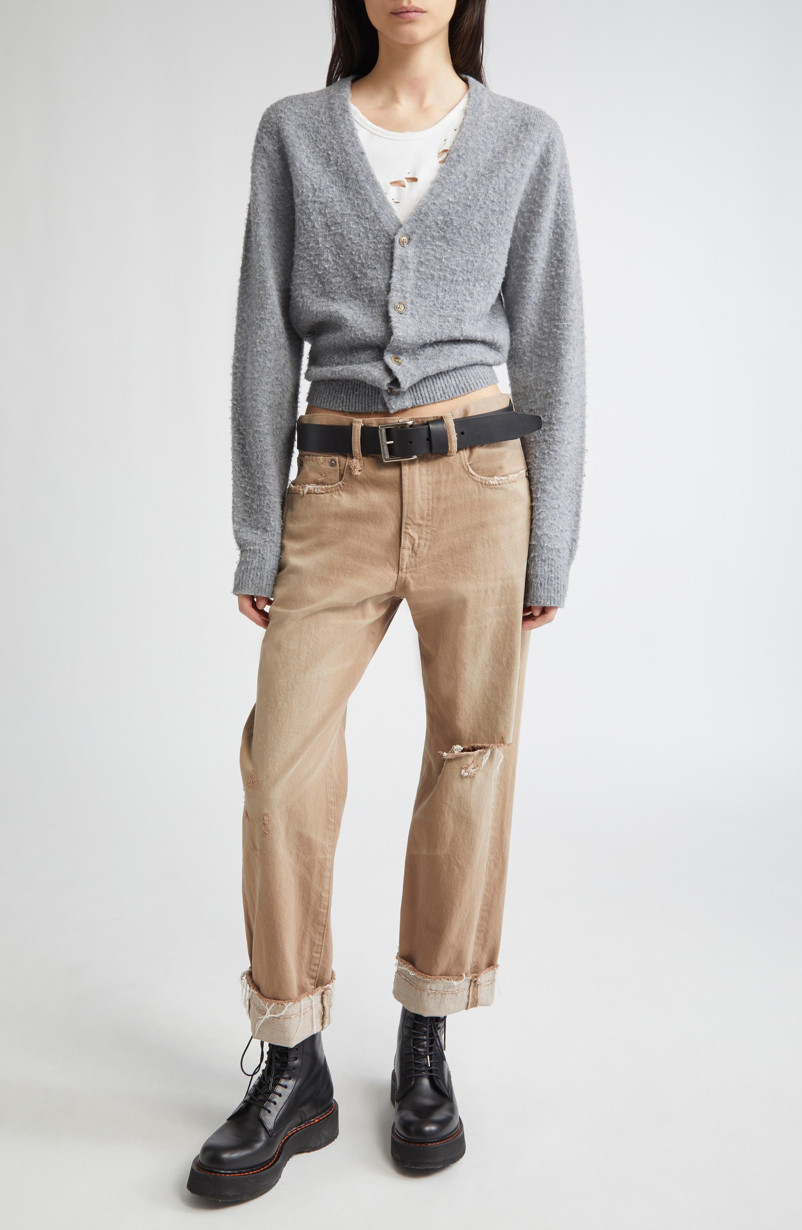 R13 Split Hem Wool & Cashmere Cardigan in Light Heather Grey at Nordstrom - 2