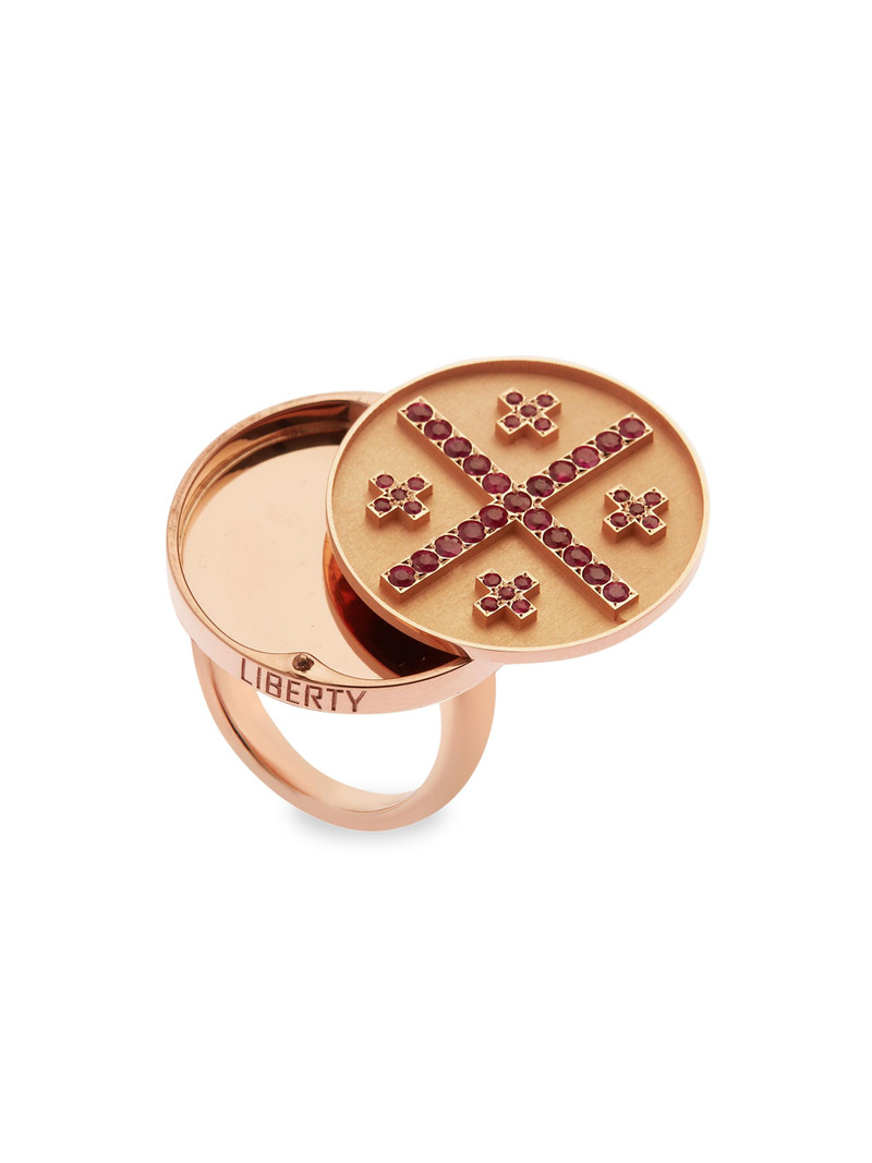 Women's Liberty 18K Rose Gold & Ruby Cross Ring - Rose Gold 3