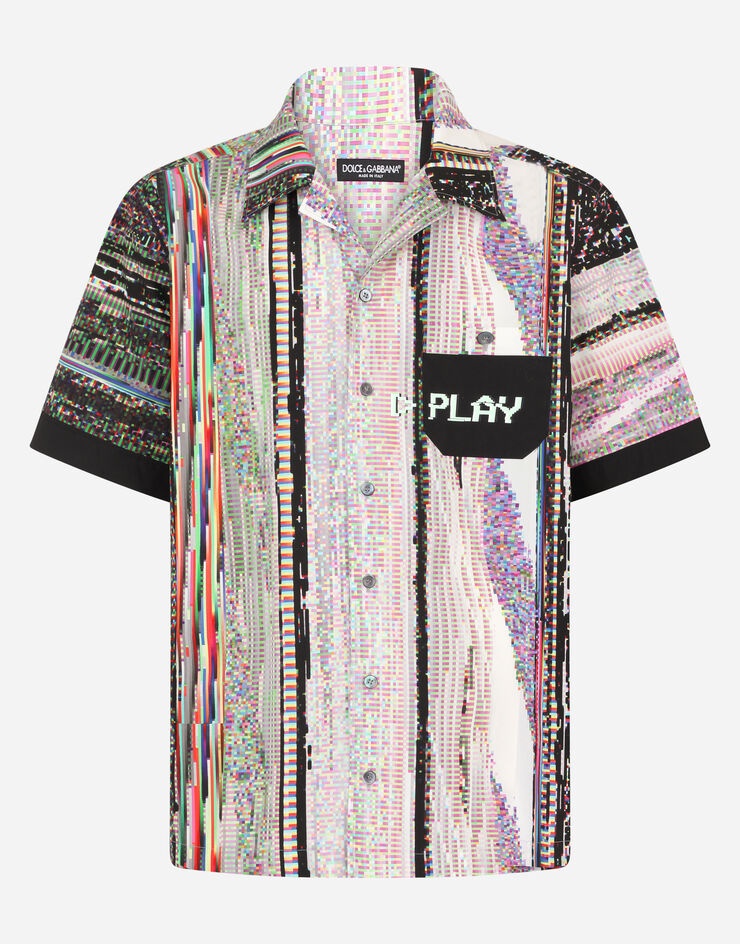 Cotton Hawaiian shirt with multi-color glitch print - 3