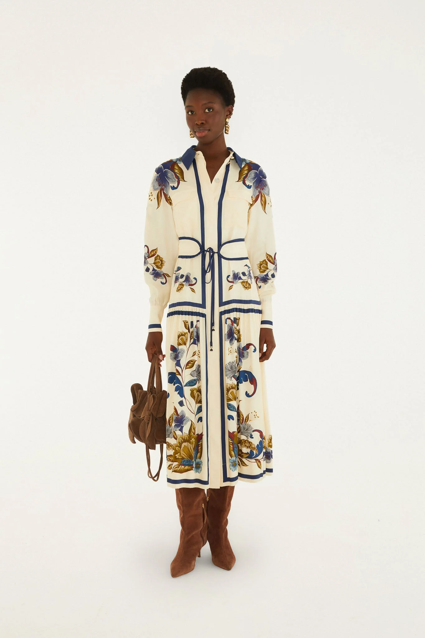 Golden Nature Belted Midi Dress - 1