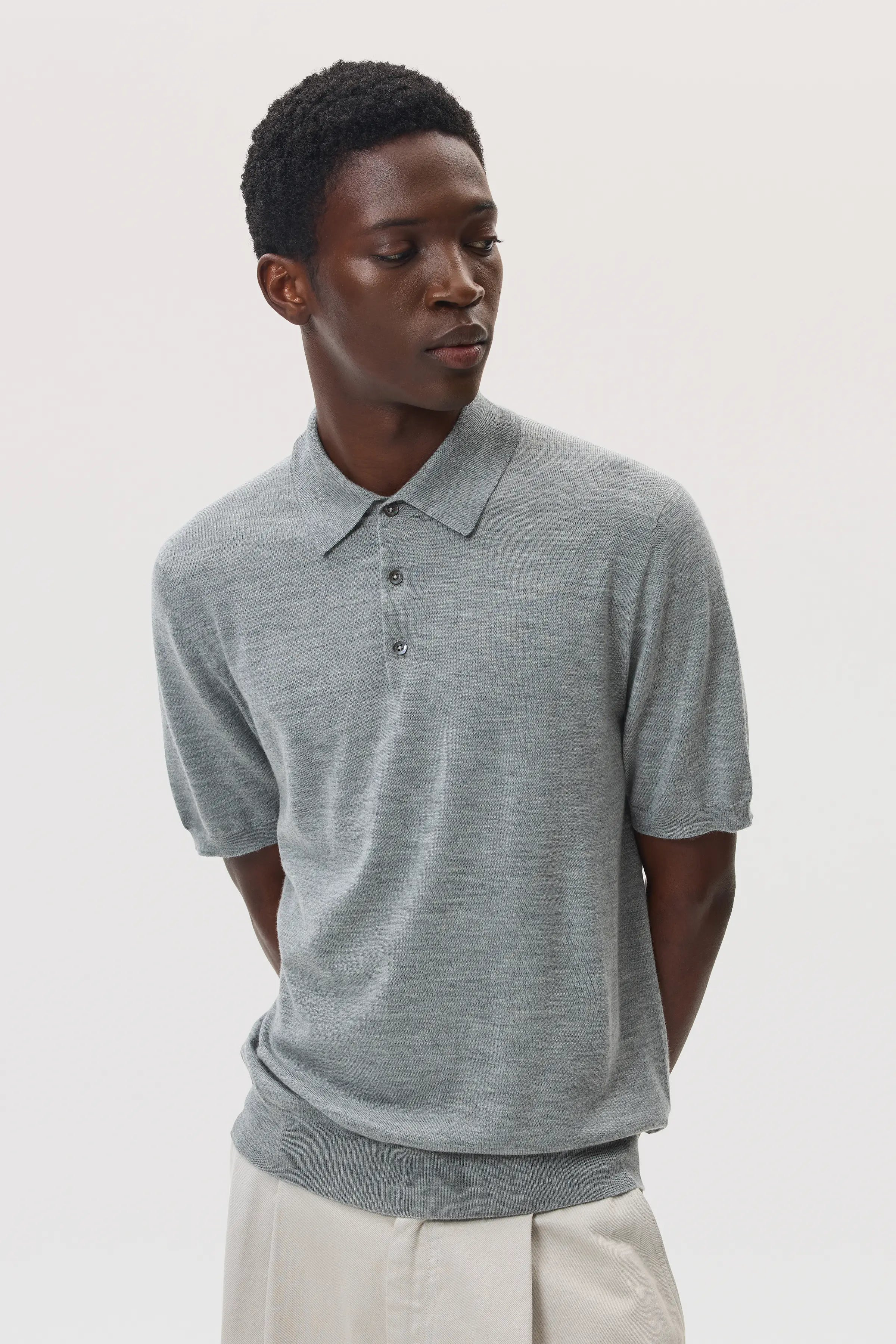 Superfine Merino Grey Polo Shirt - 1