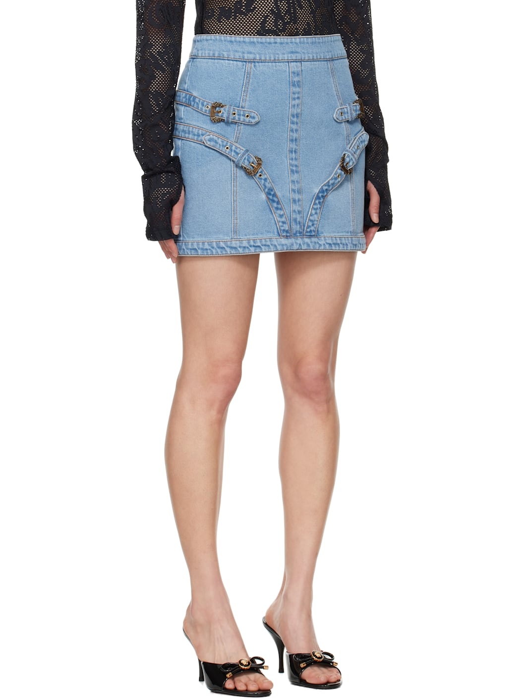Blue Baroque Buckle Denim Miniskirt - 2