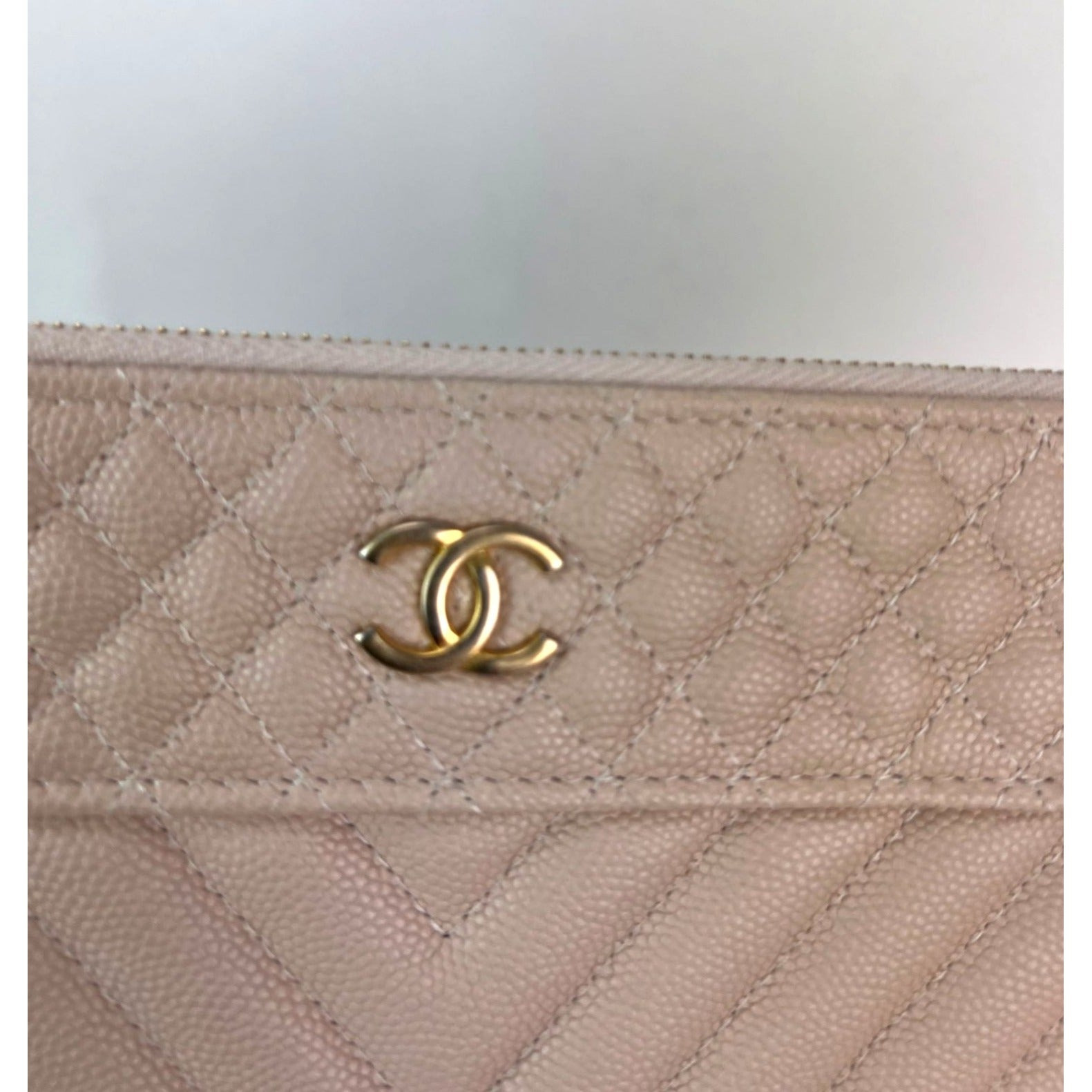 Chanel Caviar Chevron Quilted Large Beige Leather Cosmetic Clutch Bag - 12