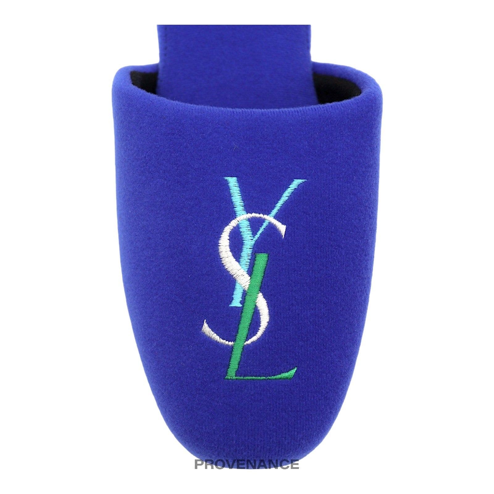 Yves Saint Laurent YSL Logo Slipper - Blue Velour - 6
