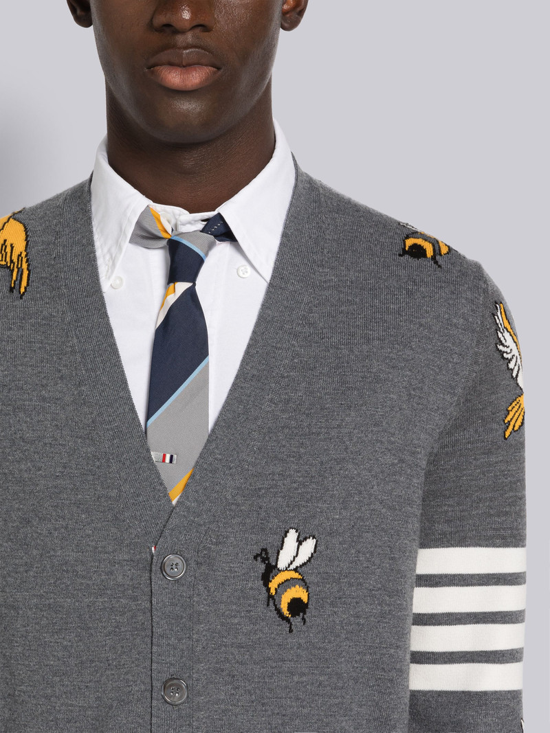COTTON MERINO BIRDS AND BEES 4-BAR V-NECK CARDIGAN 5