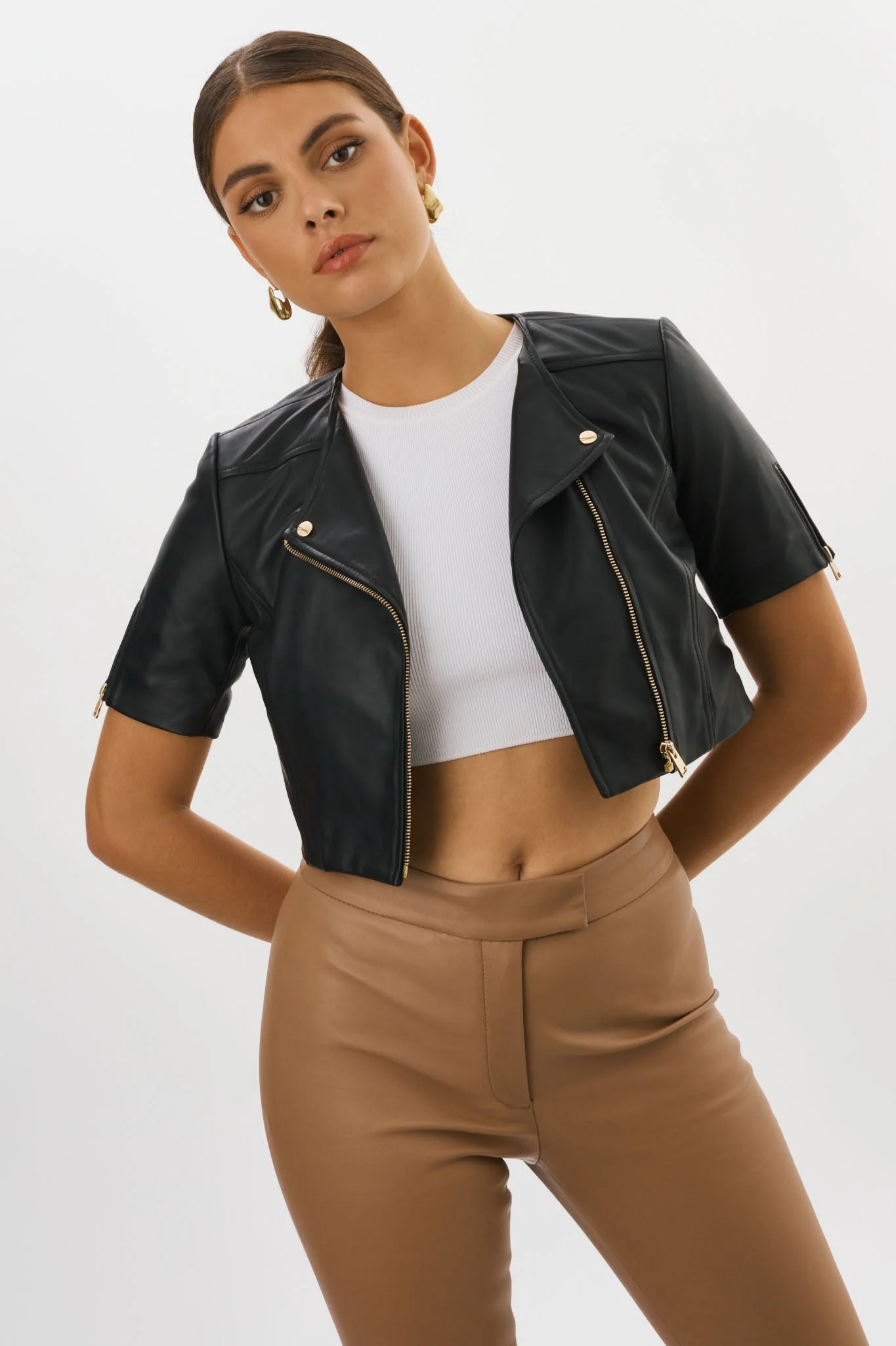 KIRSI GOLD | Cropped Biker Jacket - 1