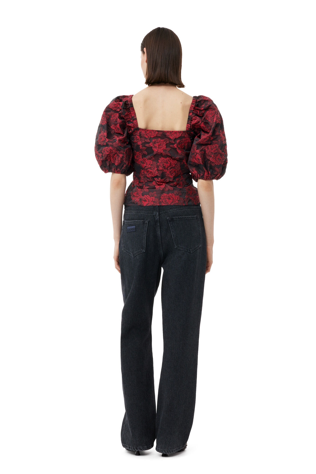 RED BOTANICAL JACQUARD FITTED BLOUSE - 5