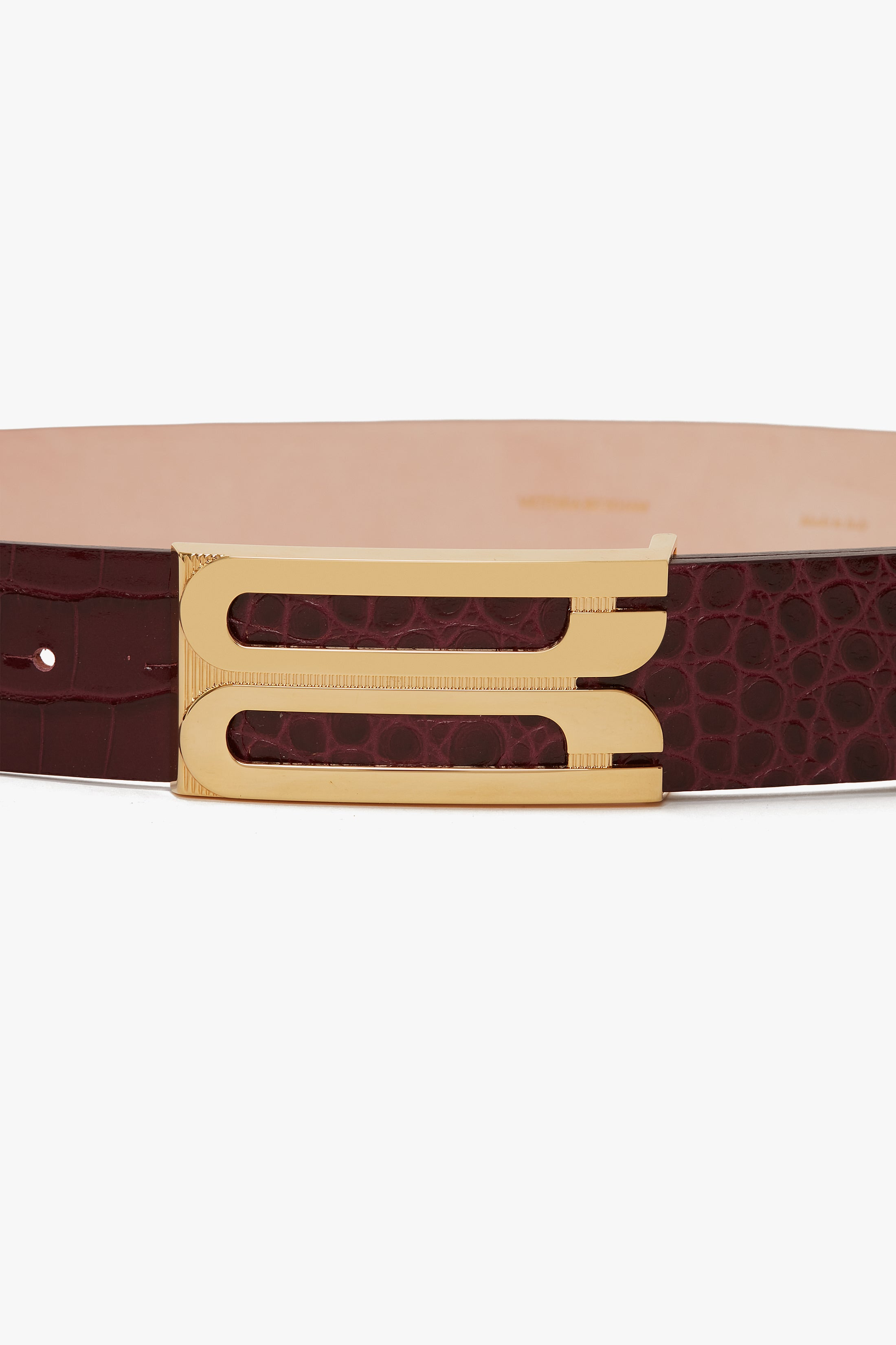 Jumbo Frame Belt In Burgundy Croc Embossed Calf Leather - 3