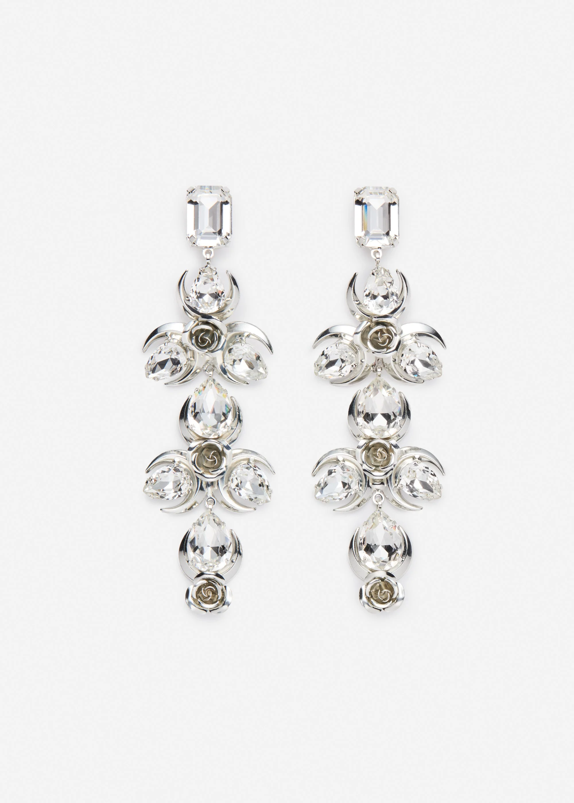 Rose crystal drop earrings in silver - 1