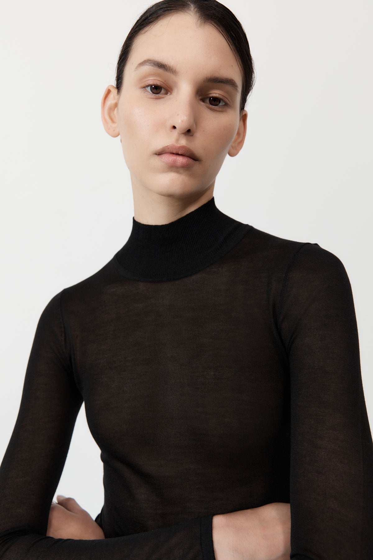 Sheer Ruched Dress - Black - 4