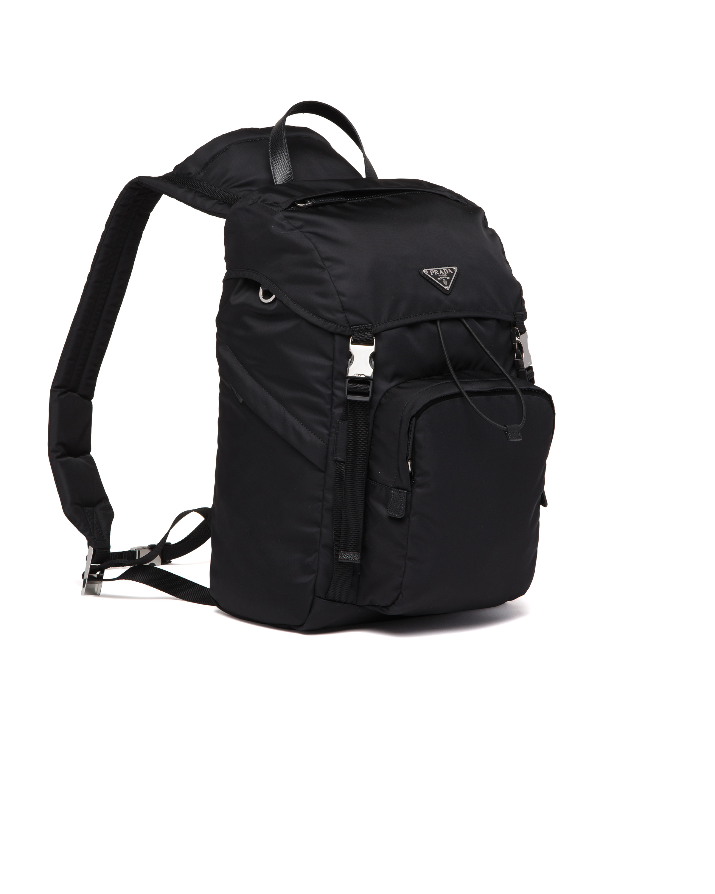 Re-Nylon and Saffiano leather backpack with hood - 3