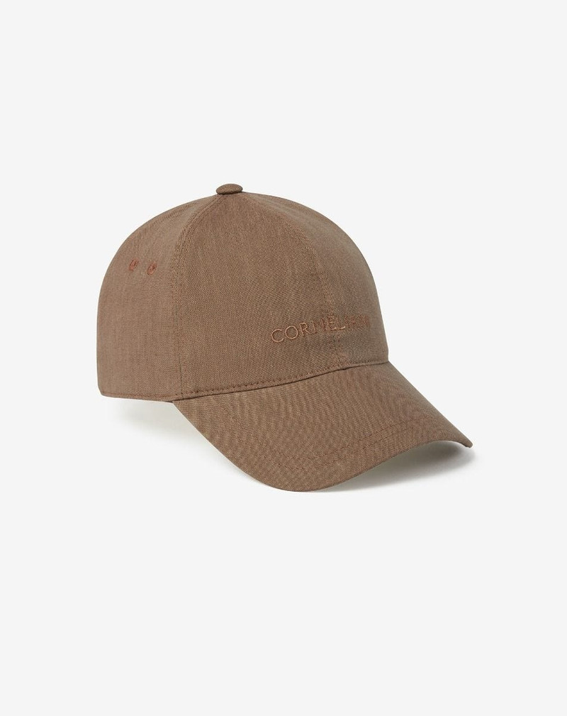 Camel beige linen, wool and mohair baseball cap 1
