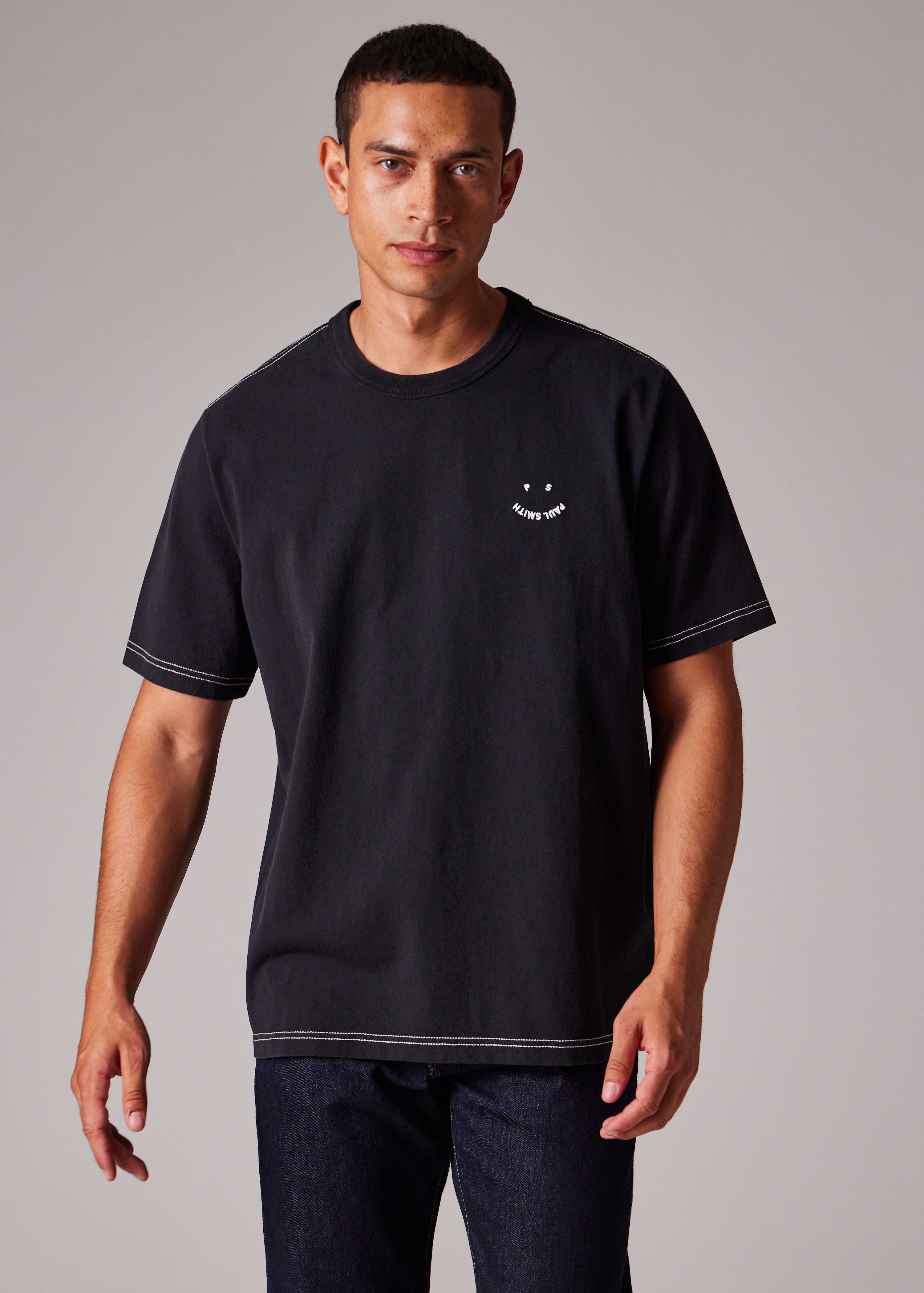 Black Pigment Dyed 'Happy' T-Shirt - 5