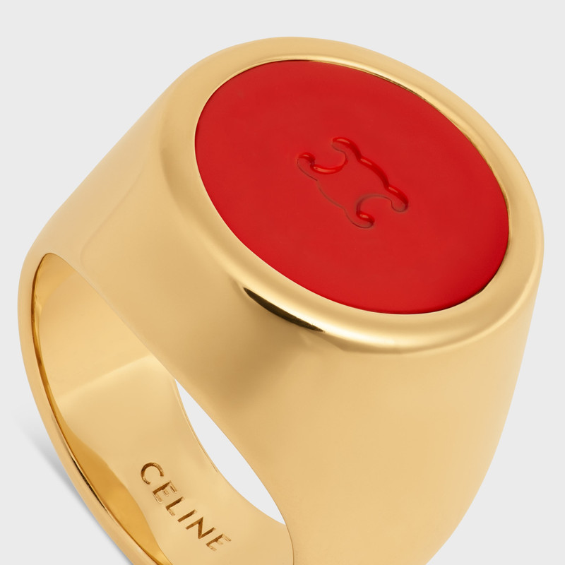 CELINE Triomphe Signet Ring in Varnish and Brass with Gold Finish outlook