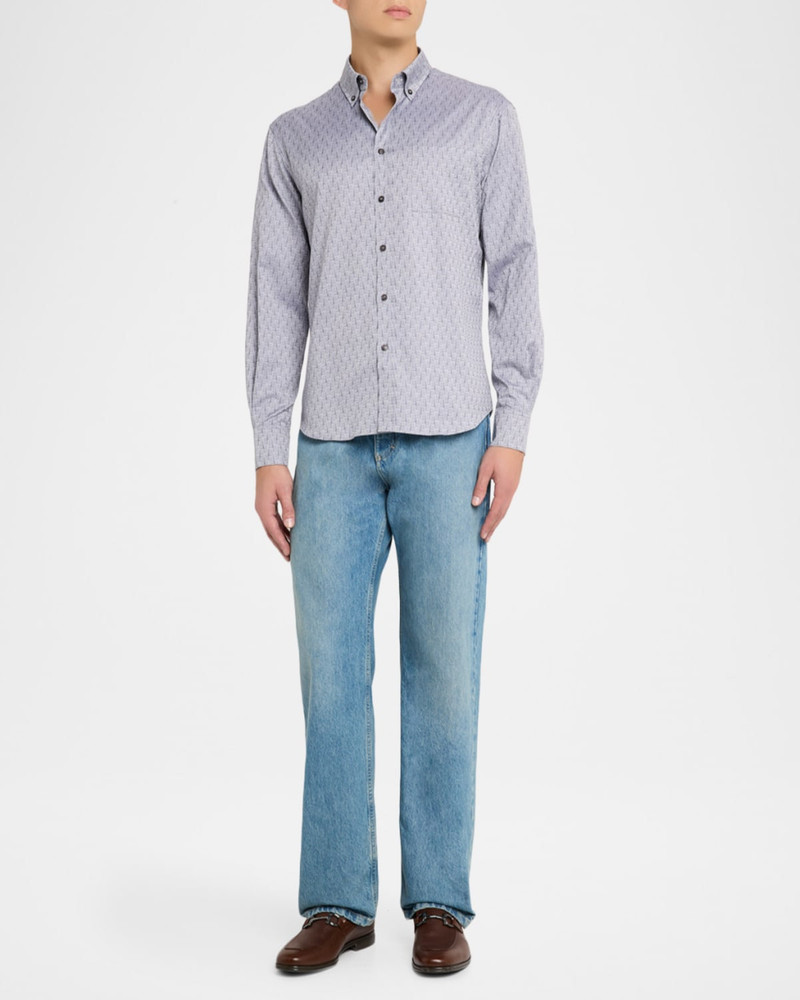 FERRAGAMO Men's Micro-Gancini Cotton Sport Shirt with Pocket outlook