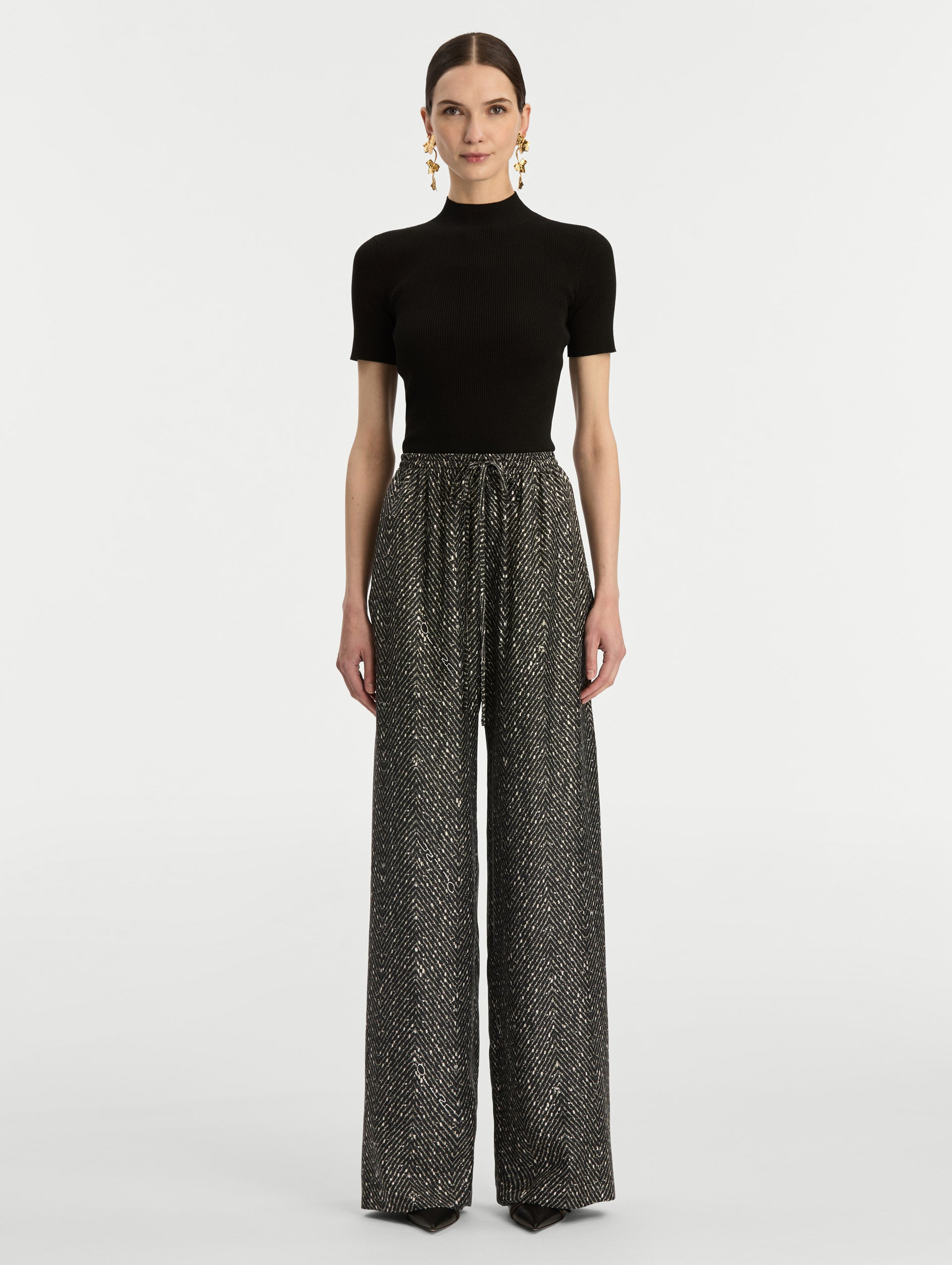 CHEVRON SILK TWILL DRAWSTRING PANT - 2