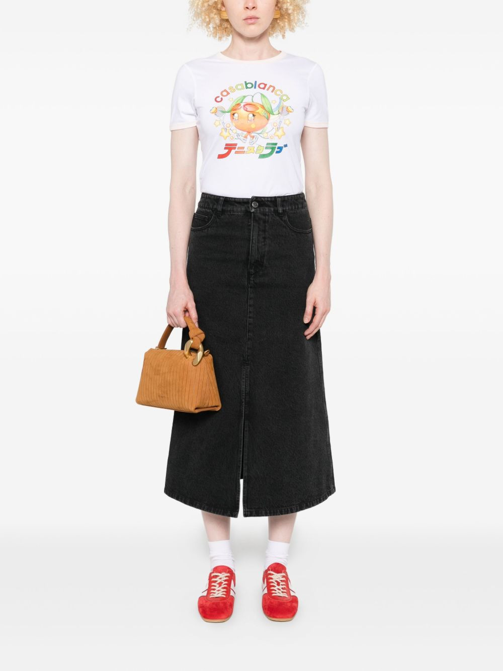 split-front denim midi skirt - 2