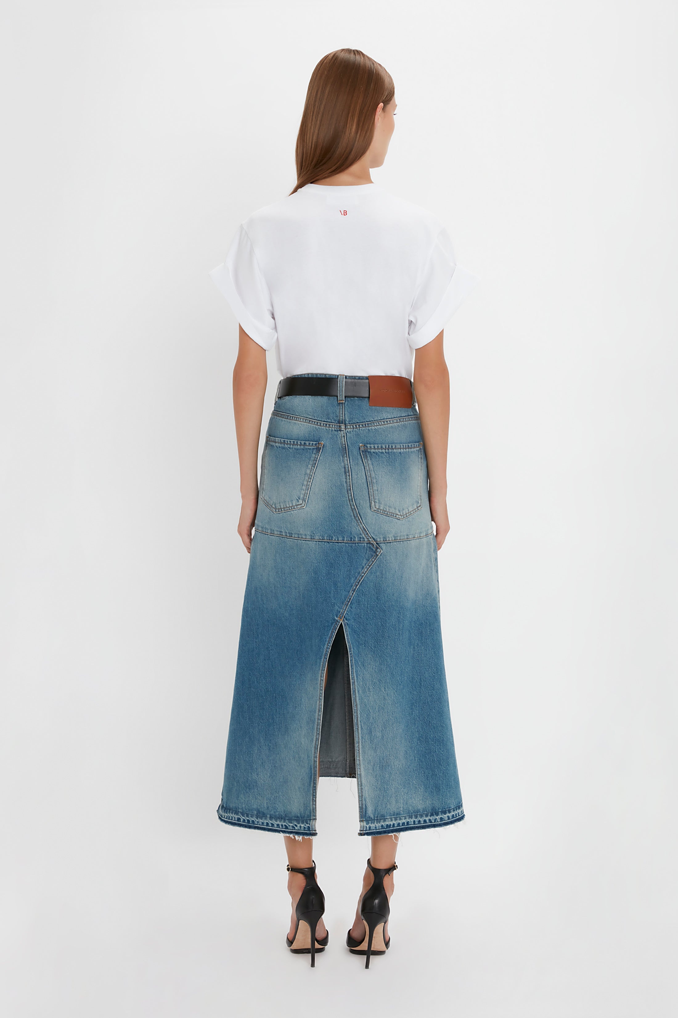 Patched Denim Skirt In Vintage Wash - 4