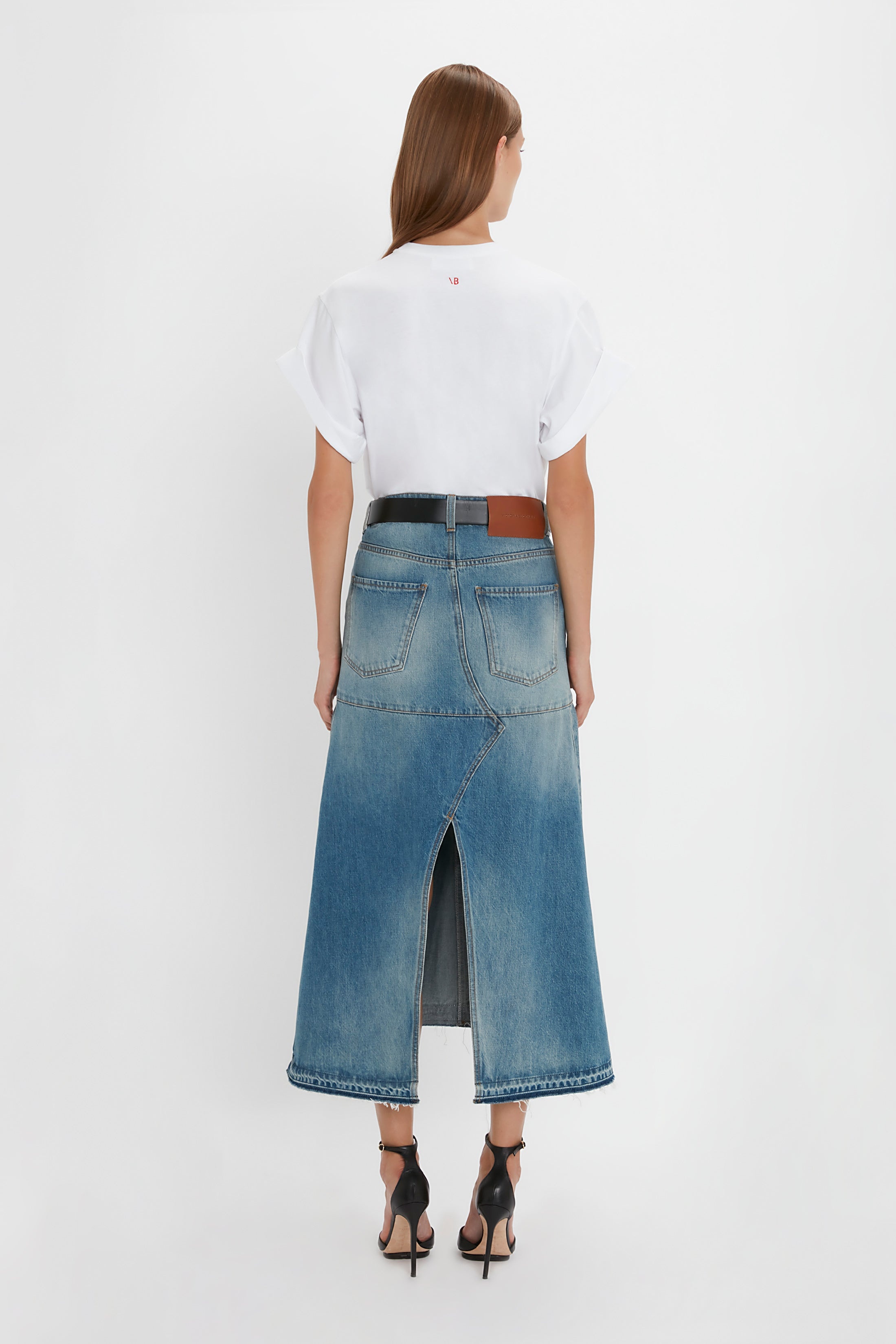 Patched Denim Skirt In Vintage Wash - 4