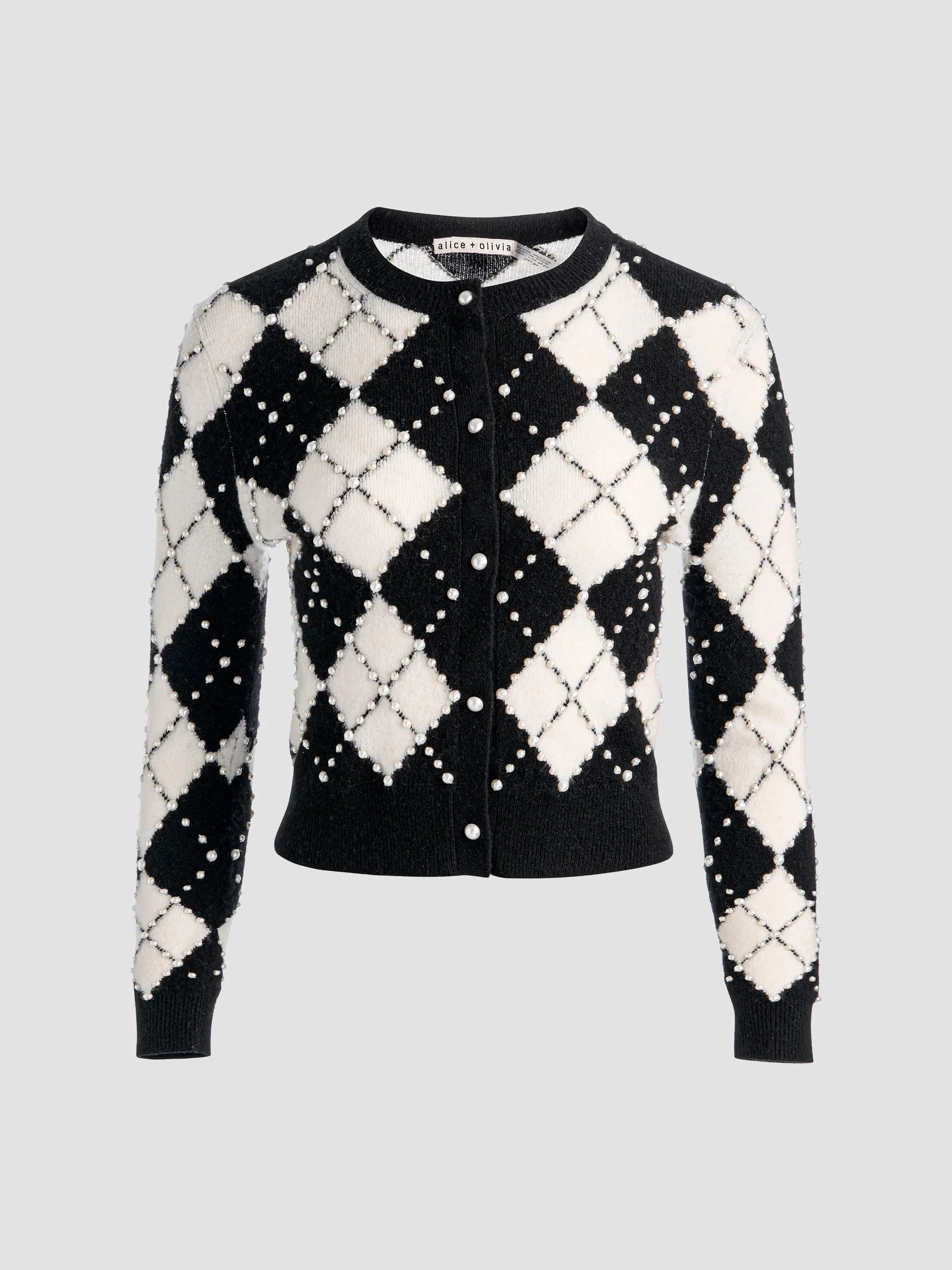 Women's Carolee Embellished Argyle Cardigan - Black Soft White - 1