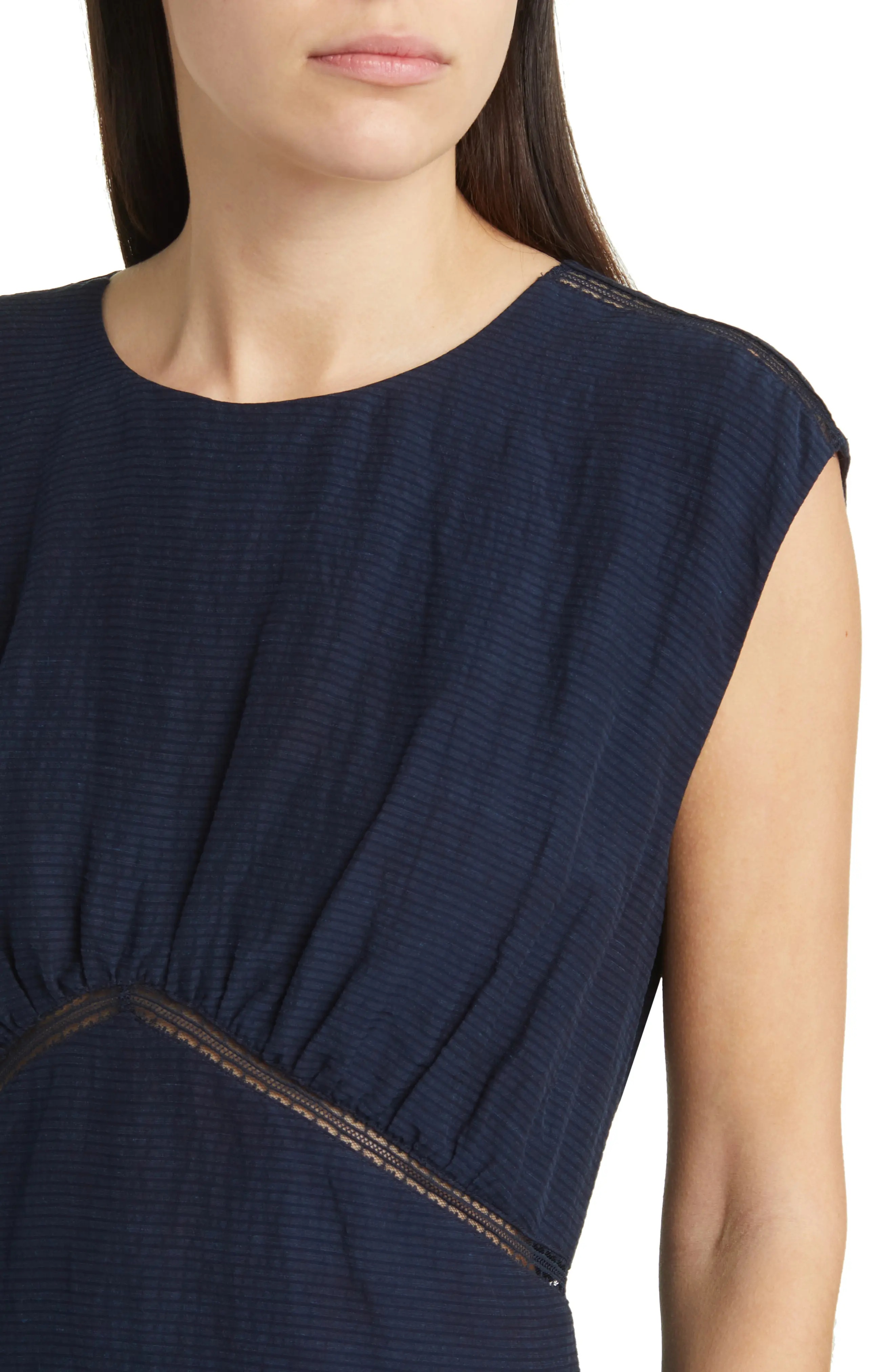 Lace Inset Handkerchief Hem Linen Blend Midi Dress - 4