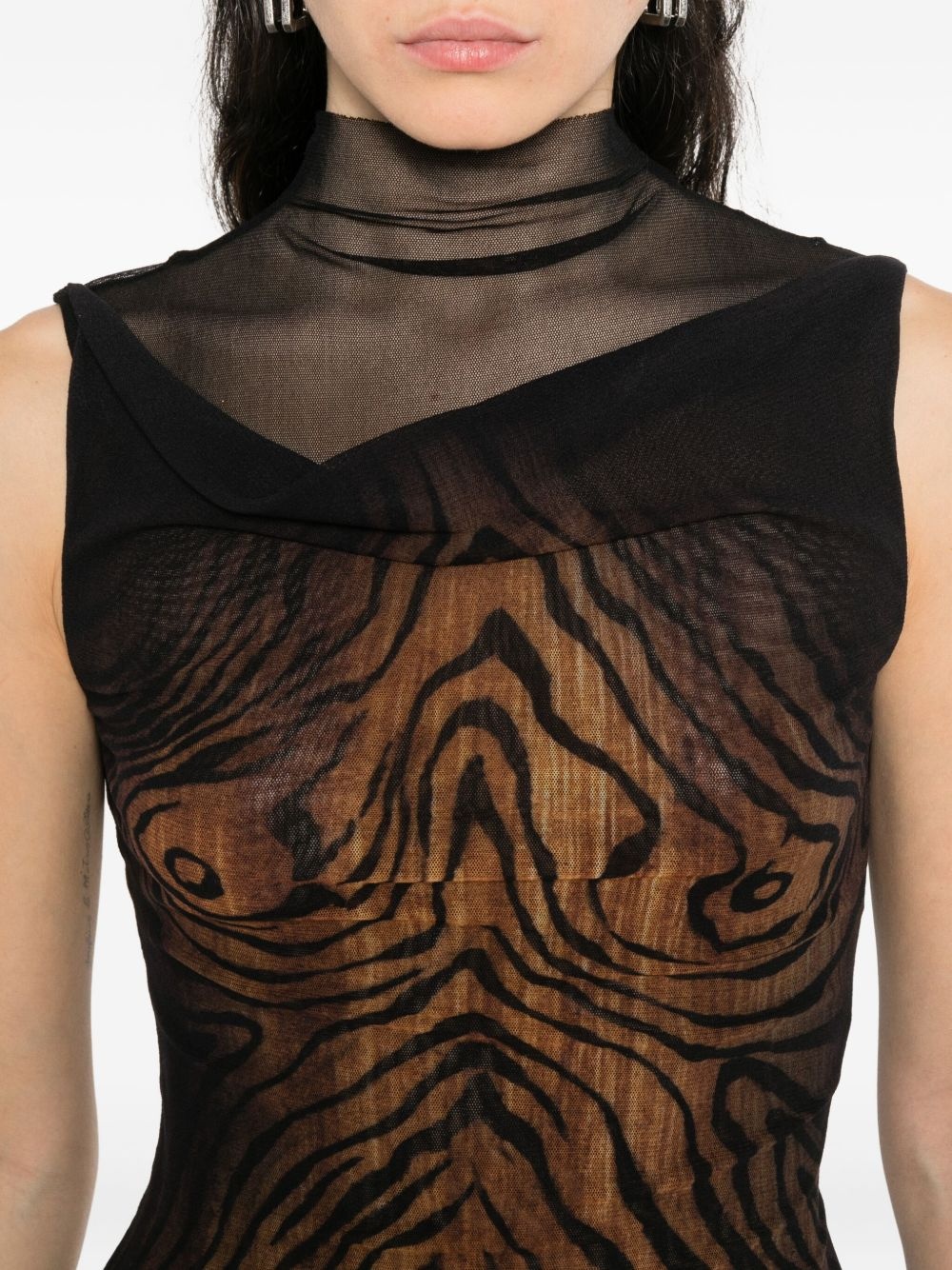 high-neck wood-print top - 5