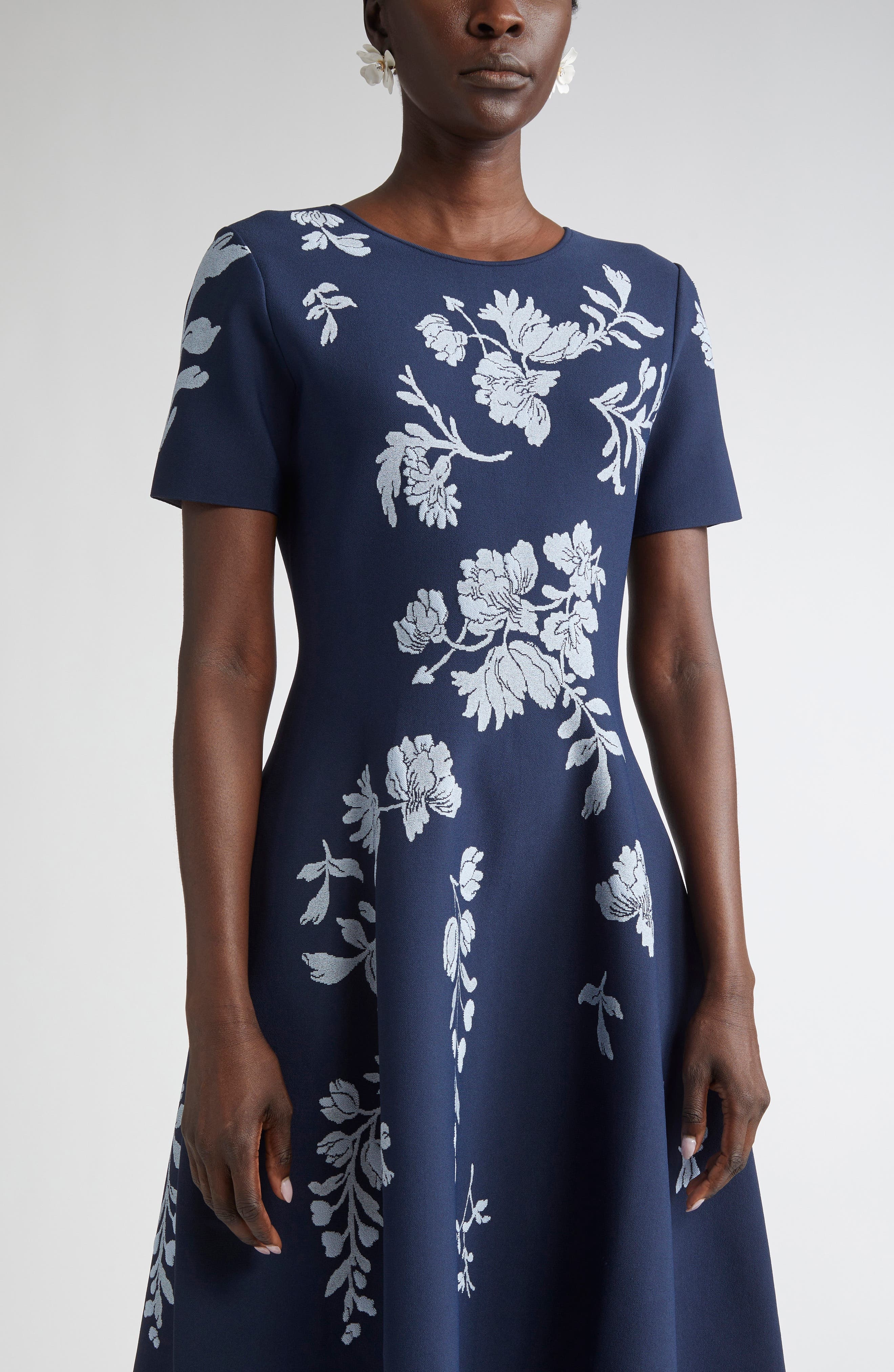 Carolina Herrera Floral Jacquard Fit & Flare Dress in Midnight Multi at Nordstrom - 4