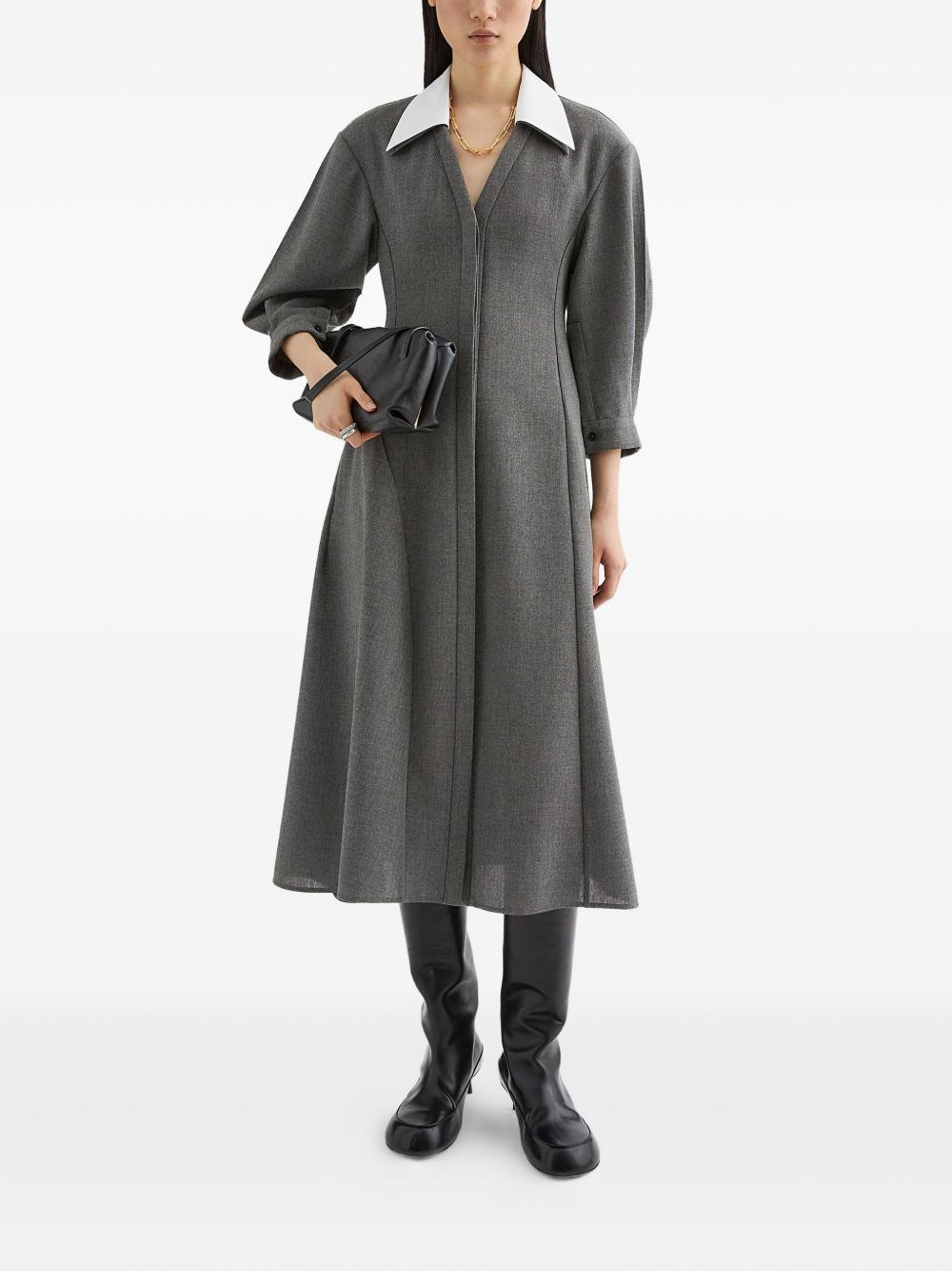 contrasting-collar midi dress - 2