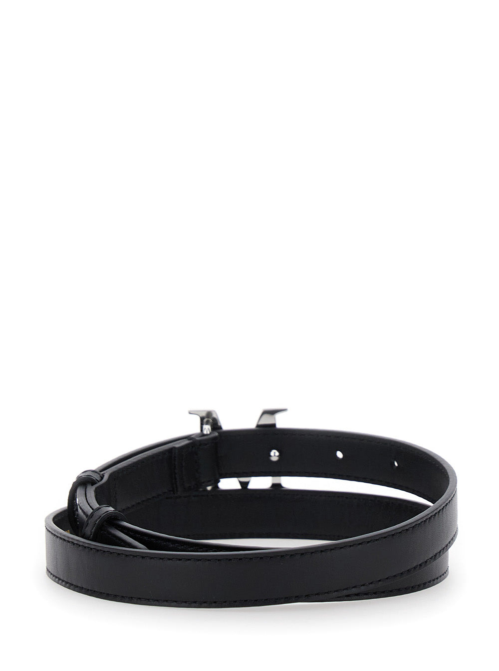 Max Mara Women Black Belt With Logo Plaque Buckle Closure And Contrasting Stitching In Leather Woman - 3