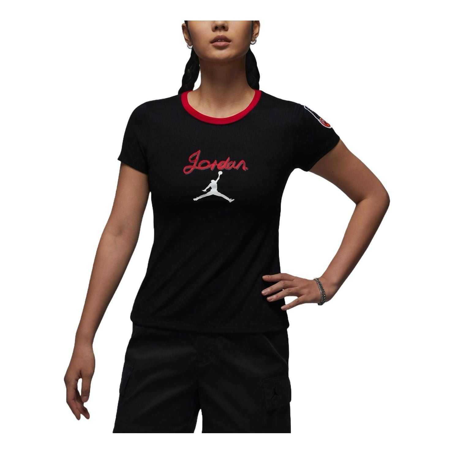 (WMNS) Air Jordan Graphic Slim Fit T-shirt Asia Sizing 'Black' HM4895-010 - 1