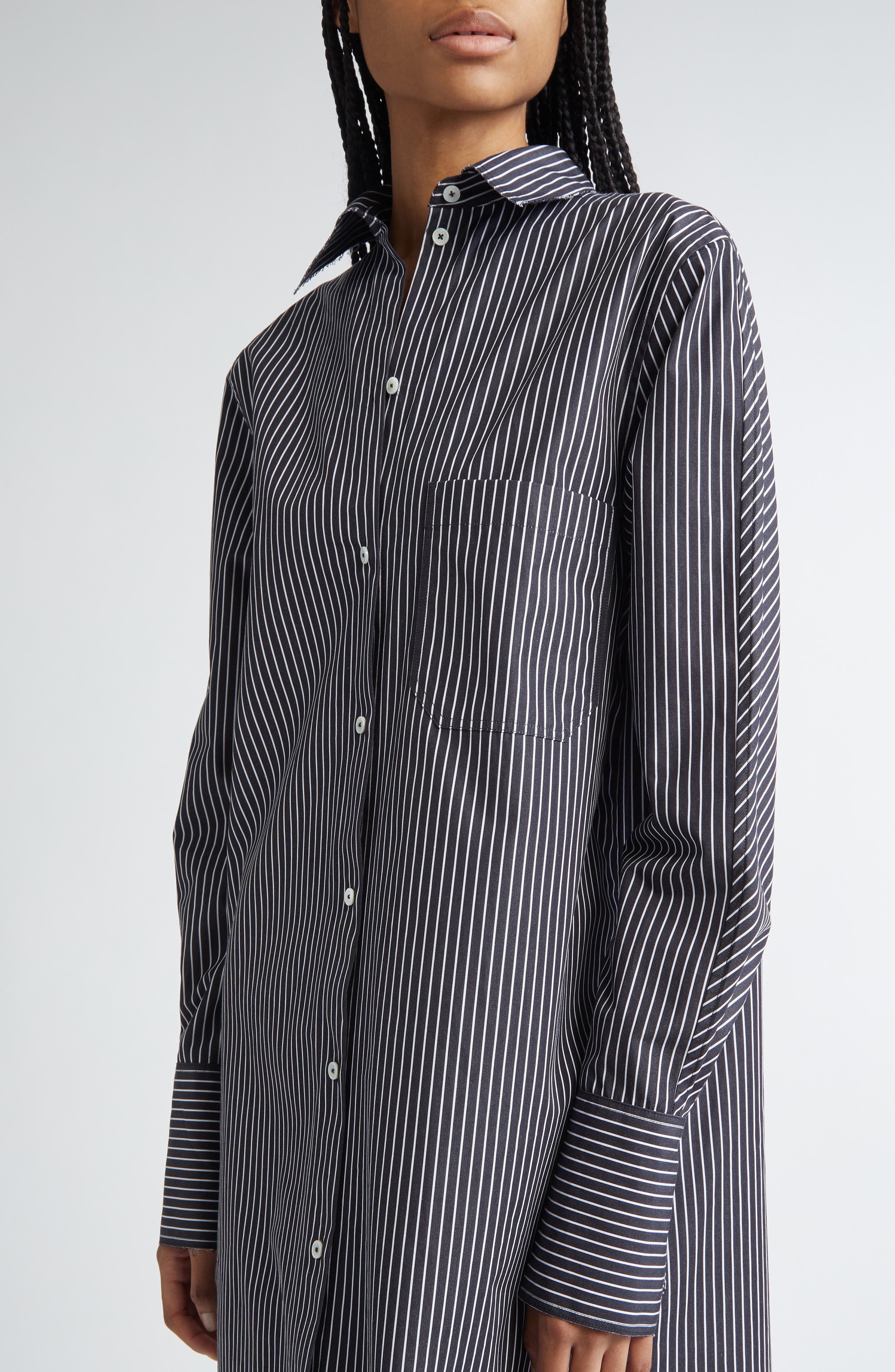 TOTEME Stripe Oversize Long Sleeve Organic Cotton Poplin Shirtdress in Black/White at Nordstrom - 4