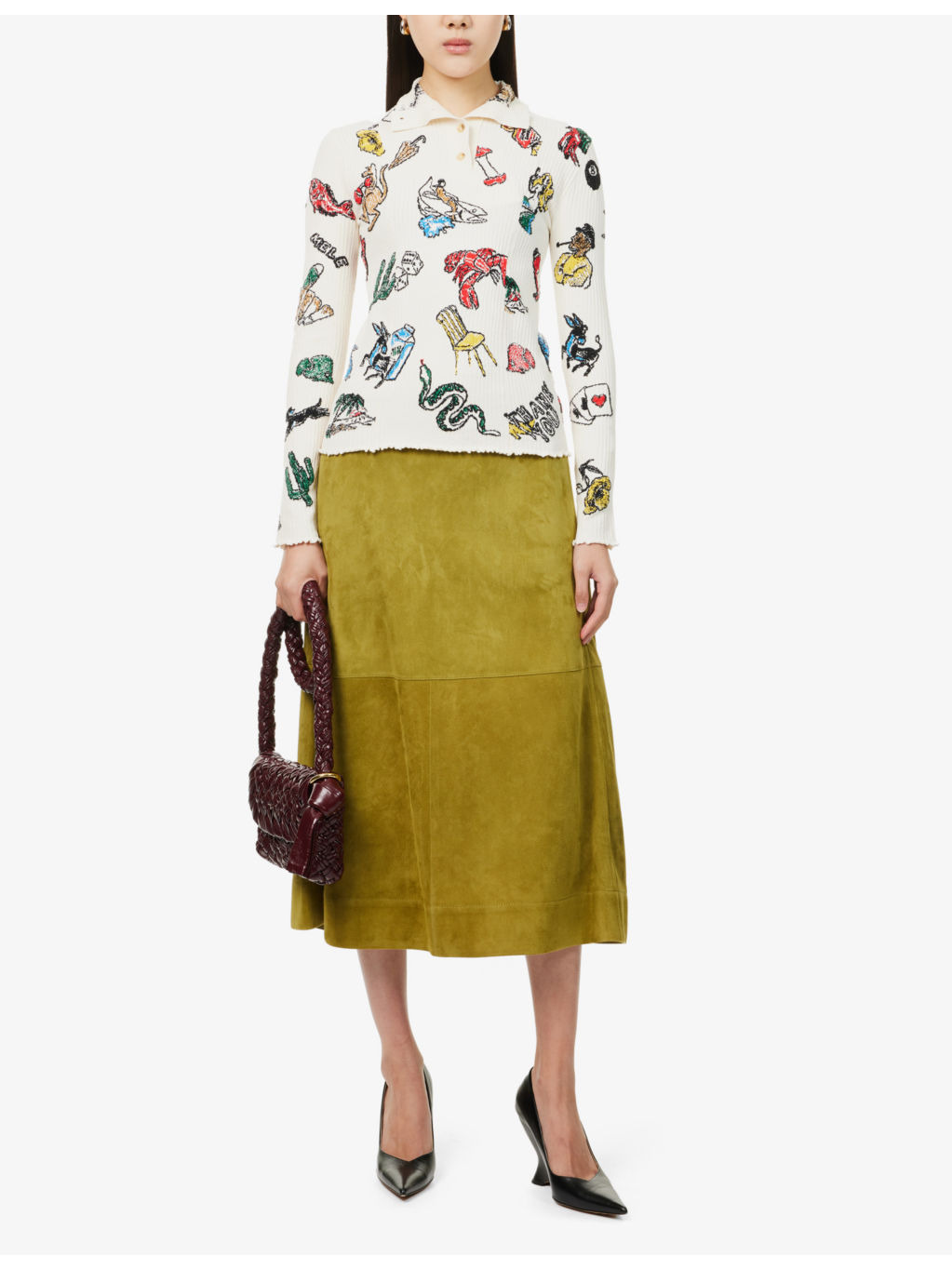 Graphic-print high-neck knitted top - 2