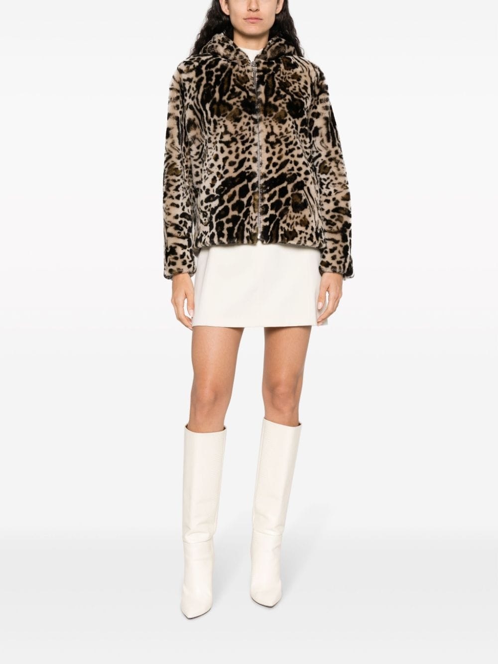 leopard-print shearling hooded jacket - 2