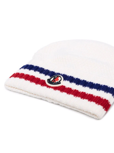 Moncler logo patch knitted beanie outlook