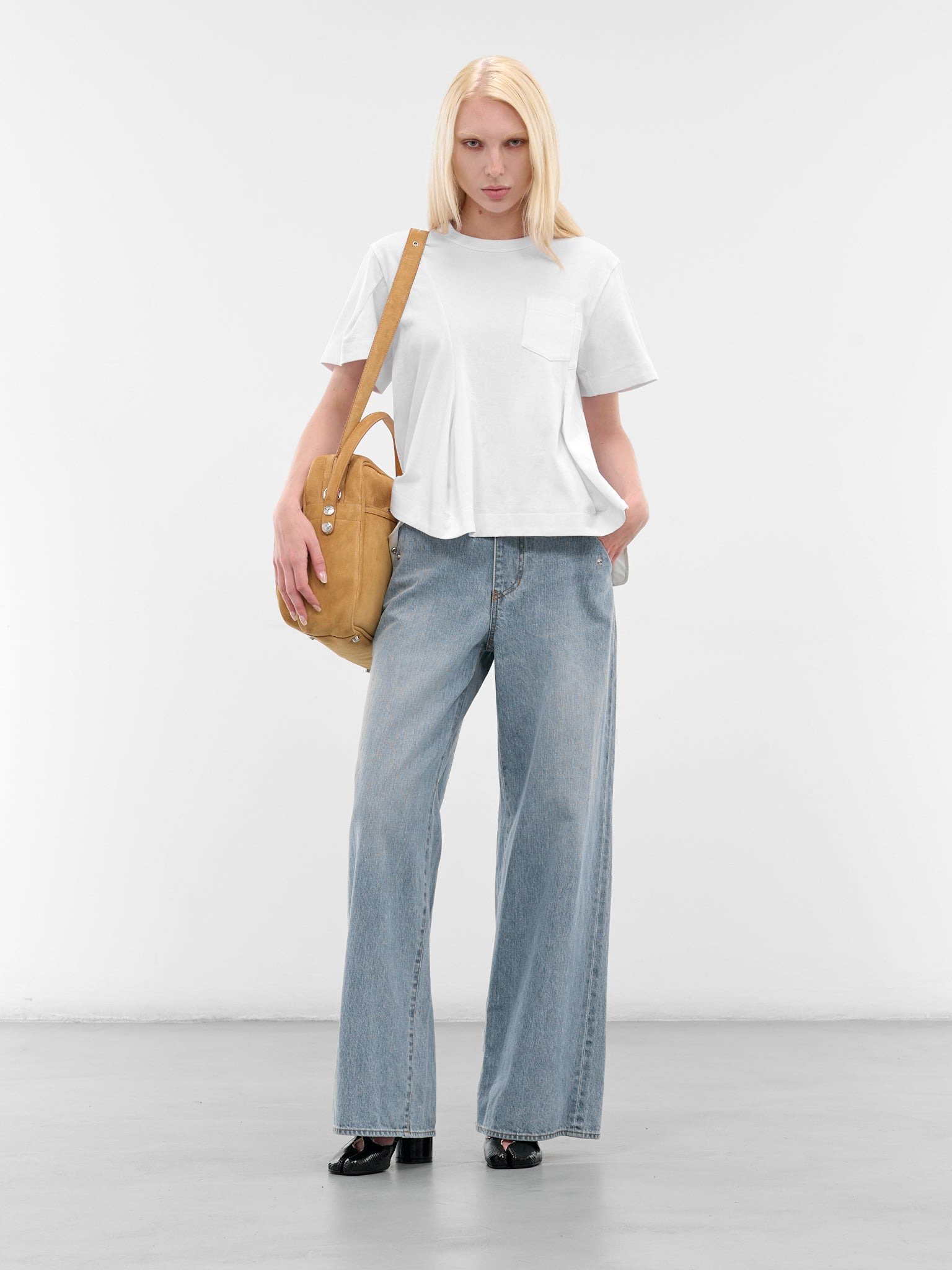 White Asymmetric Drape Pocket Tee - 6