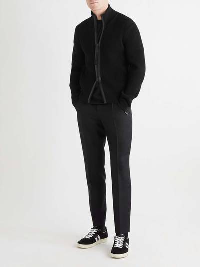 TOM FORD Slim-Fit Leather-Trimmed Ribbed Wool and Cashmere-Blend Zip-Up Cardigan outlook