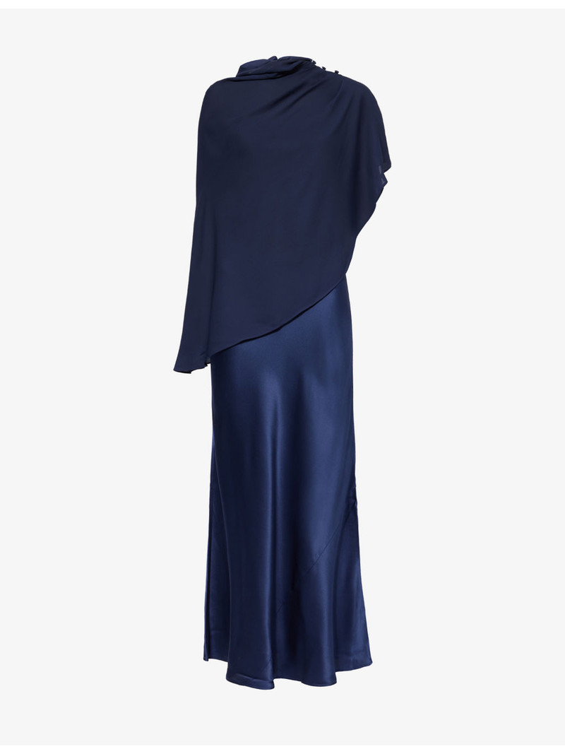 Lilibeth Sheer-Cape Silk Midi Dress 1