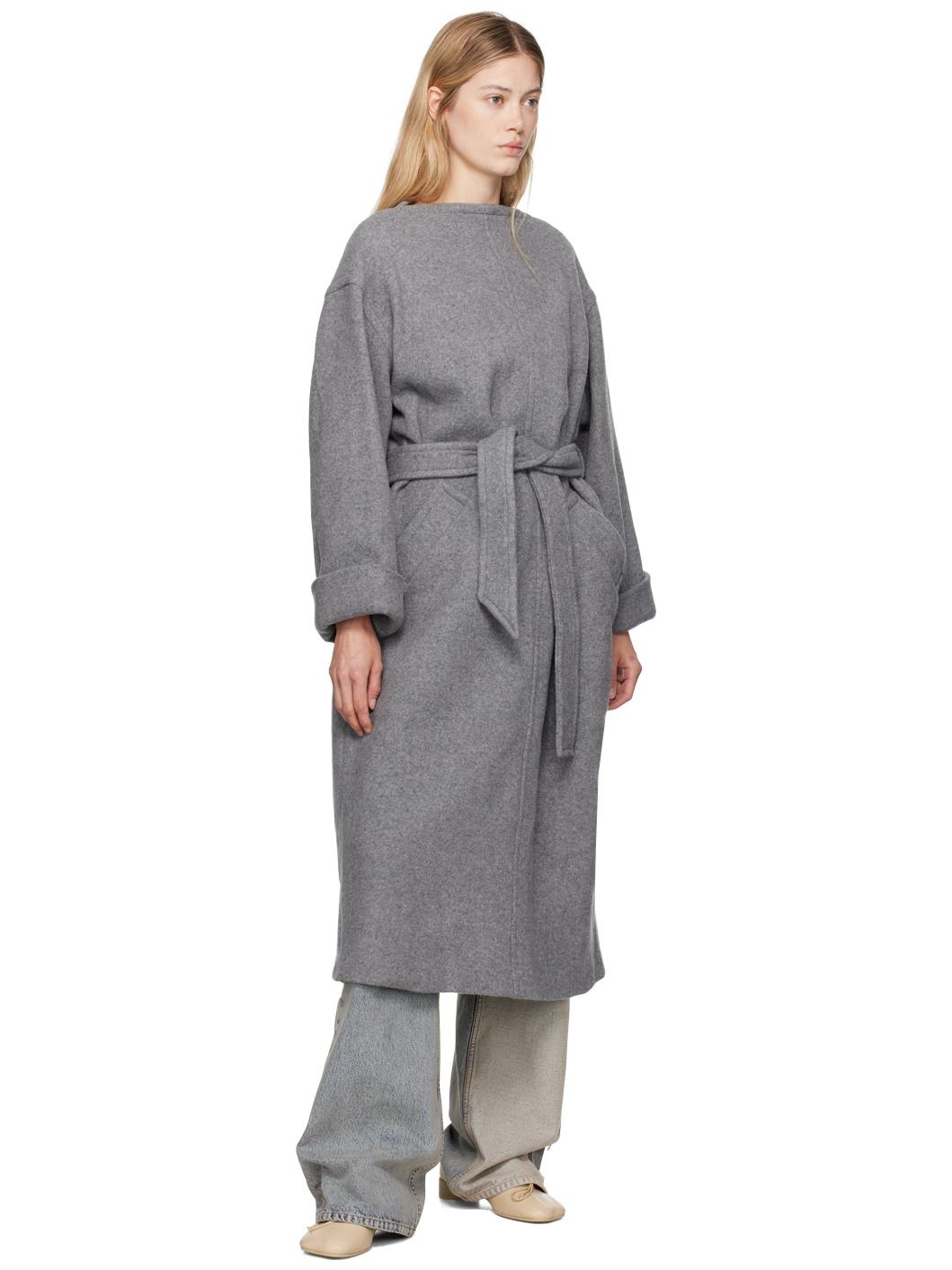 Gray Belted Wool Maxi Dress - 4