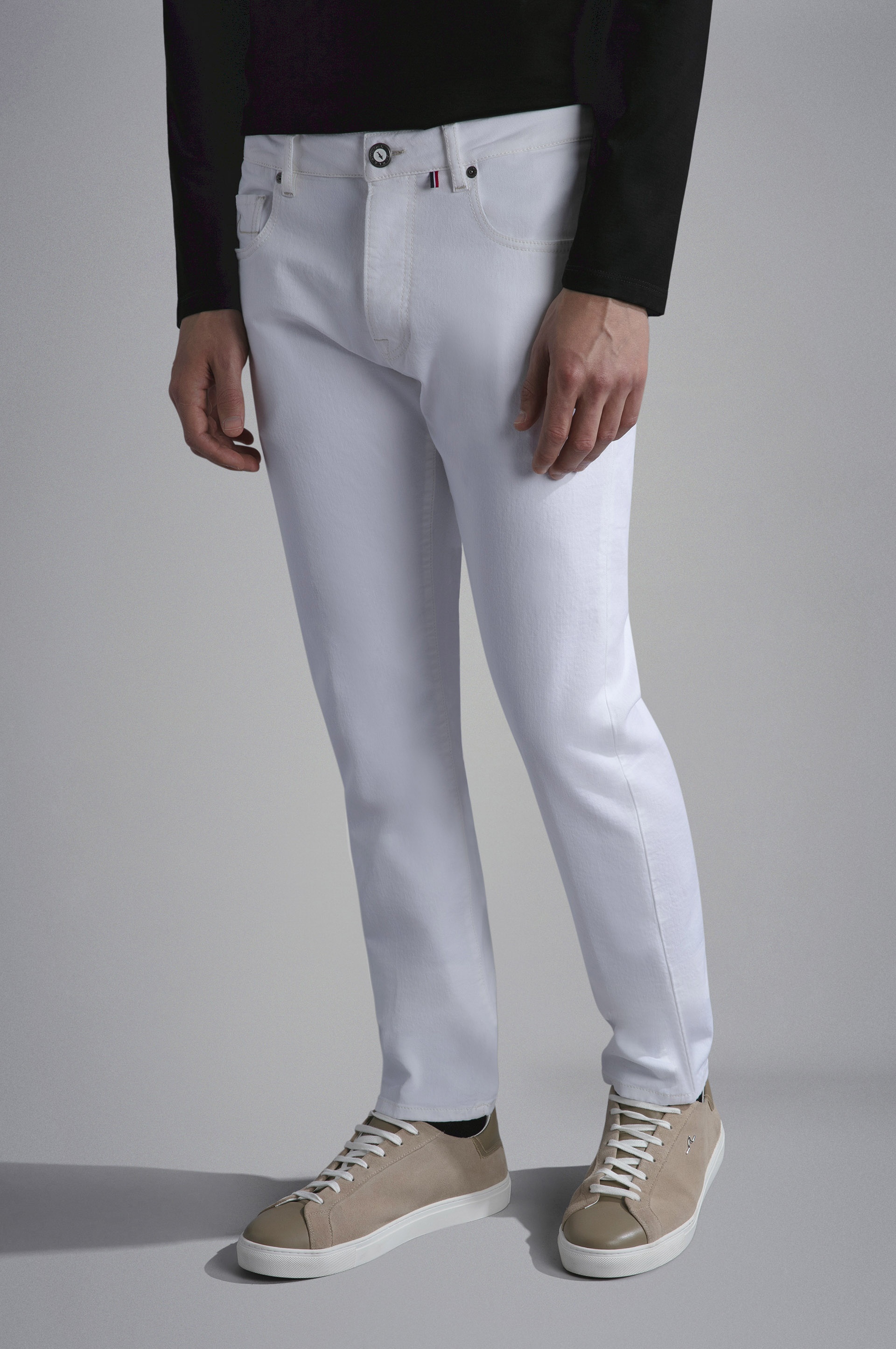 WHITE RIVET STRETCH DENIM JEANS - 6