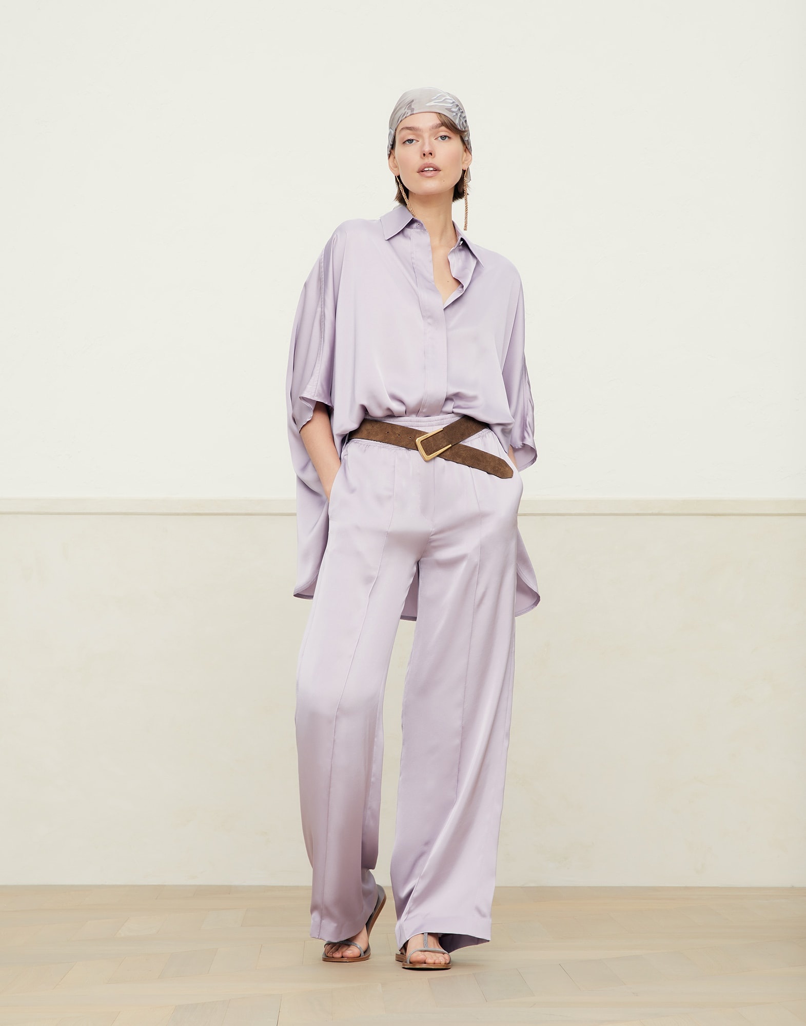 Soft techno satin shirt with monili - 5