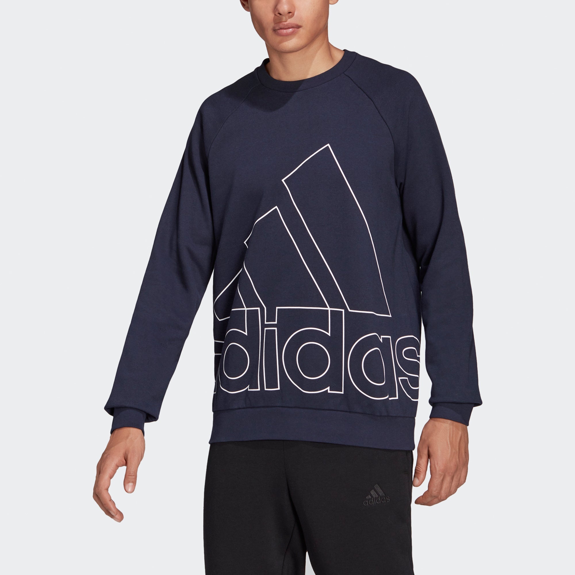 Men's adidas Big Lo Swt Ft Logo Printing Casual Sports Round Neck Navy Blue HB5086 - 2