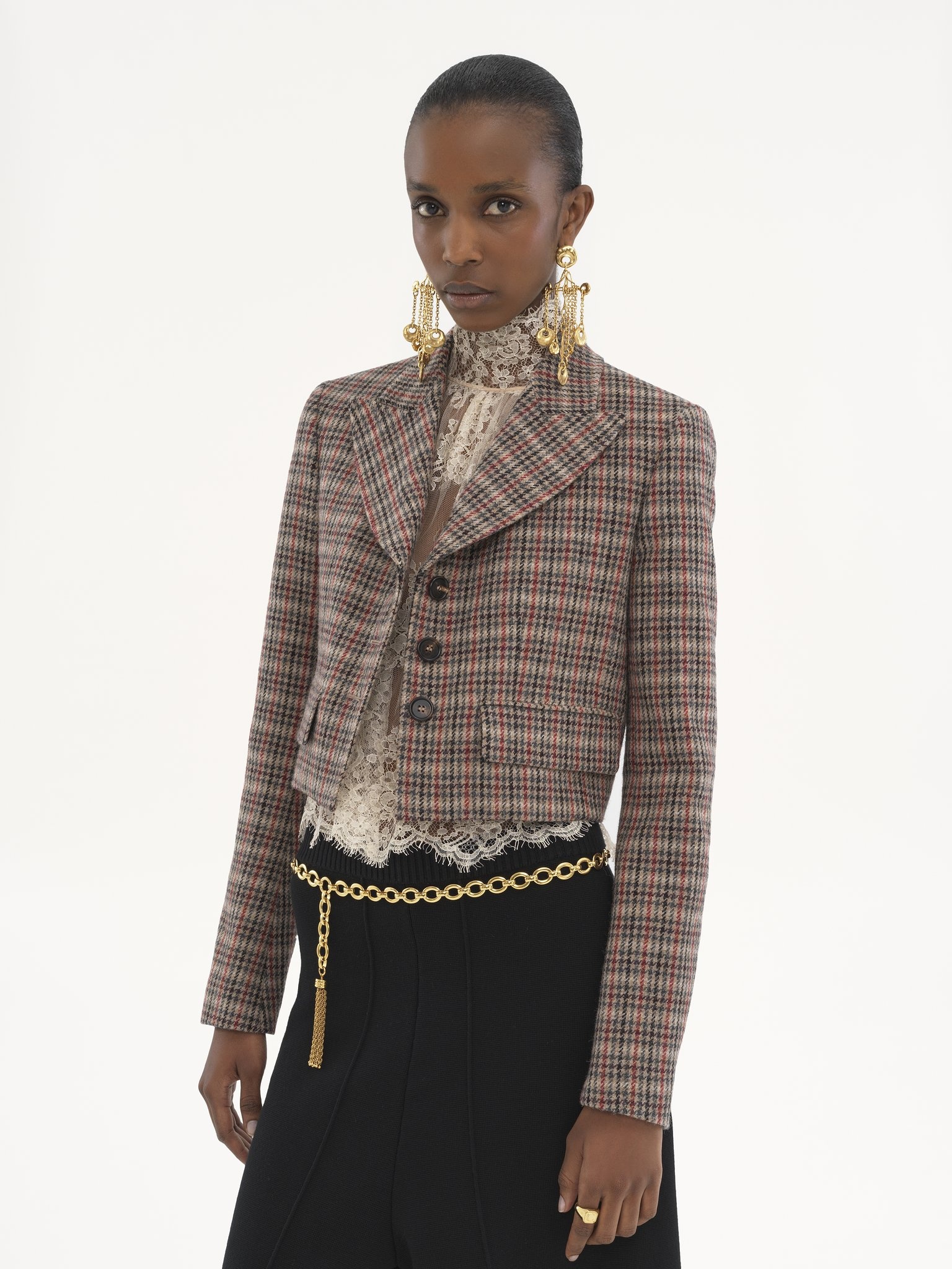 CROPPED SPENCER JACKET IN HOUNDSTOOTH WOOL - 4