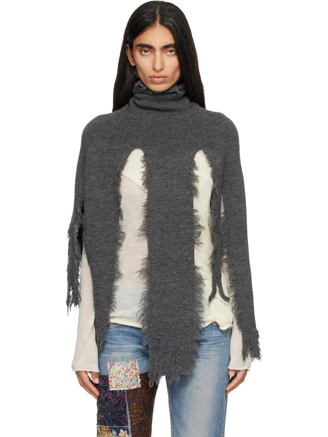 Gray Wool Turtleneck Cape - 1