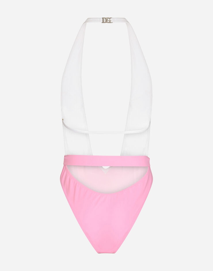 Two-tone one-piece swimsuit with belt - 2