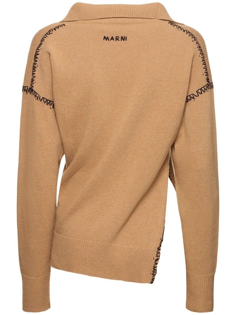 Wool & cashmere knit v neck polo sweater - 5