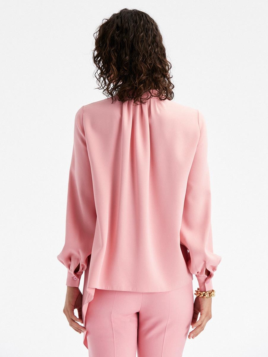 TIE-NECK ASYMMETRICAL DRAPED BLOUSE - 3