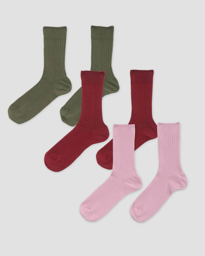 Pack - 3 Rib Overankle Socks - Organic Cotton Rib 1