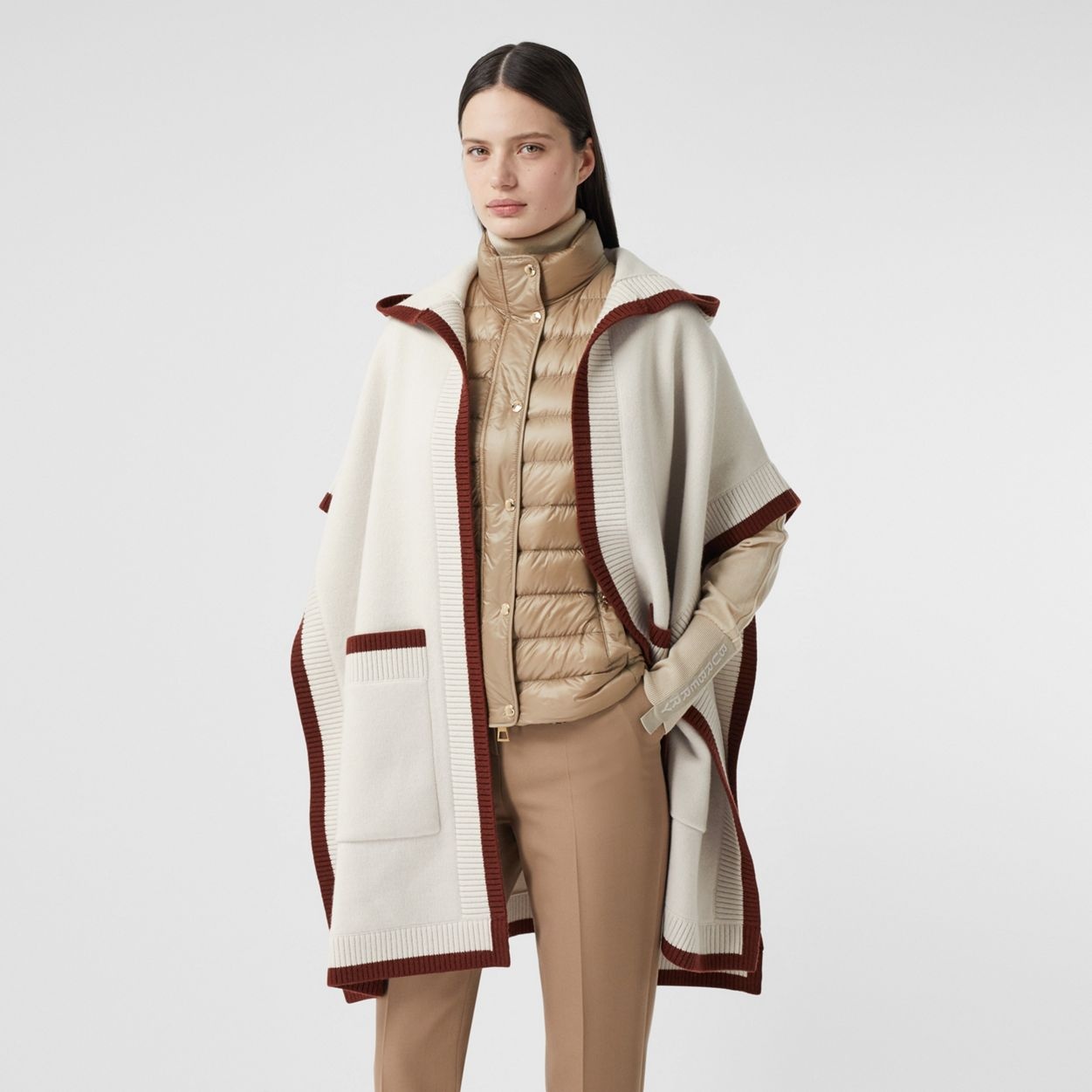Logo Graphic Wool Cashmere Jacquard Hooded Cape - 4